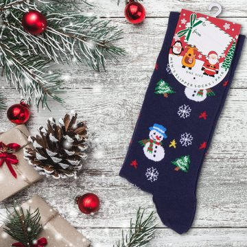 BRUBAKER Socken Weihnachtssocken für Damen und Herren (1-Paar, Wintersocken) Festliche Weihnachtsmotive - Baumwolle Socken Weihnachten - Unisex