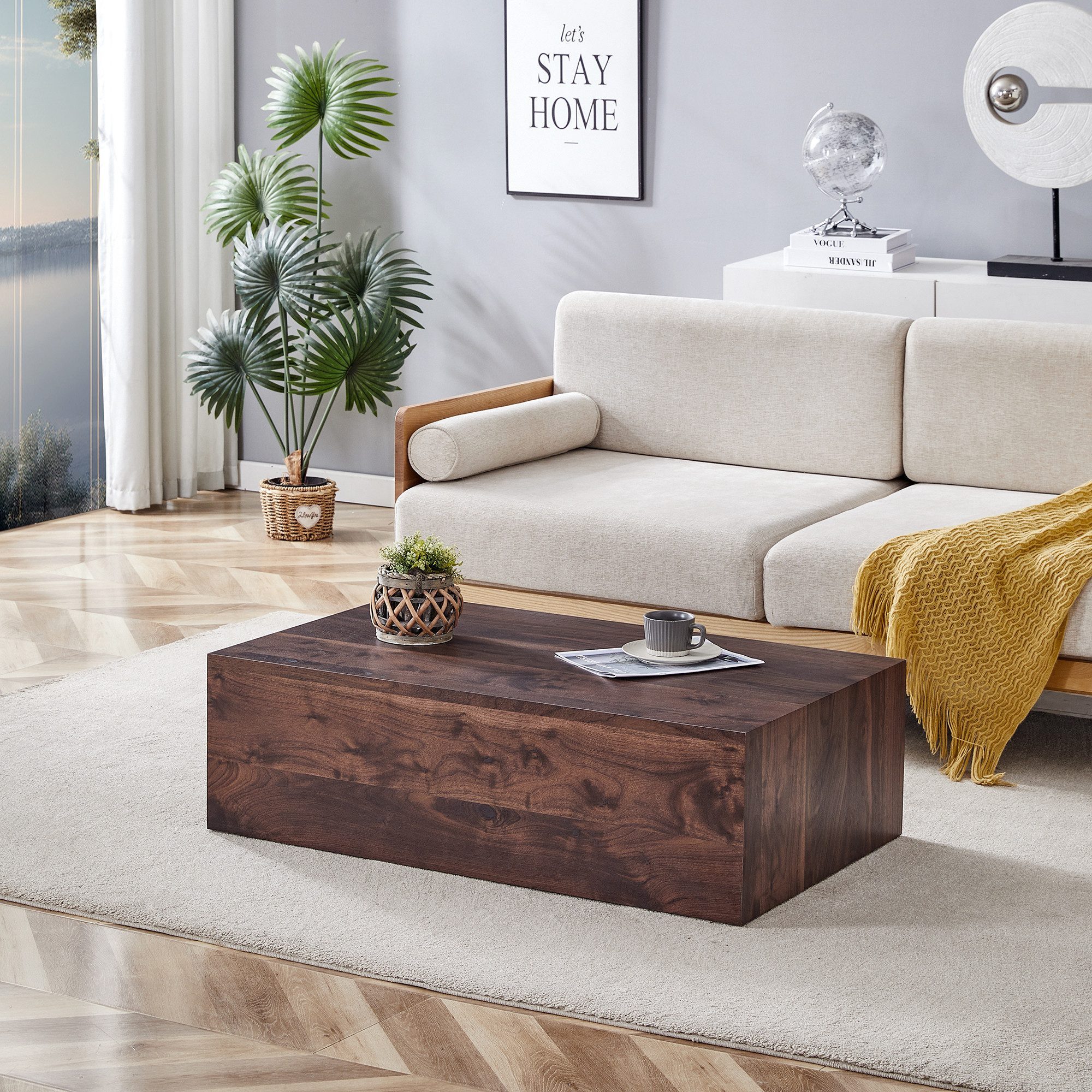 gopop Wohnzimmertisch Rechteckig ohne Aufbauaufwand mit rutschfesten Füßen (1-St), Stabiler MDF-Gestell mit holzimitierender Textur 90×50×30cm