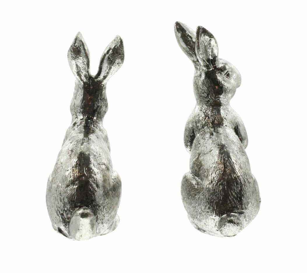 Home-trends24.de Osterhase Hasen Silber Osterhase Tisch Ostern Deko Figur Statue Set Paar