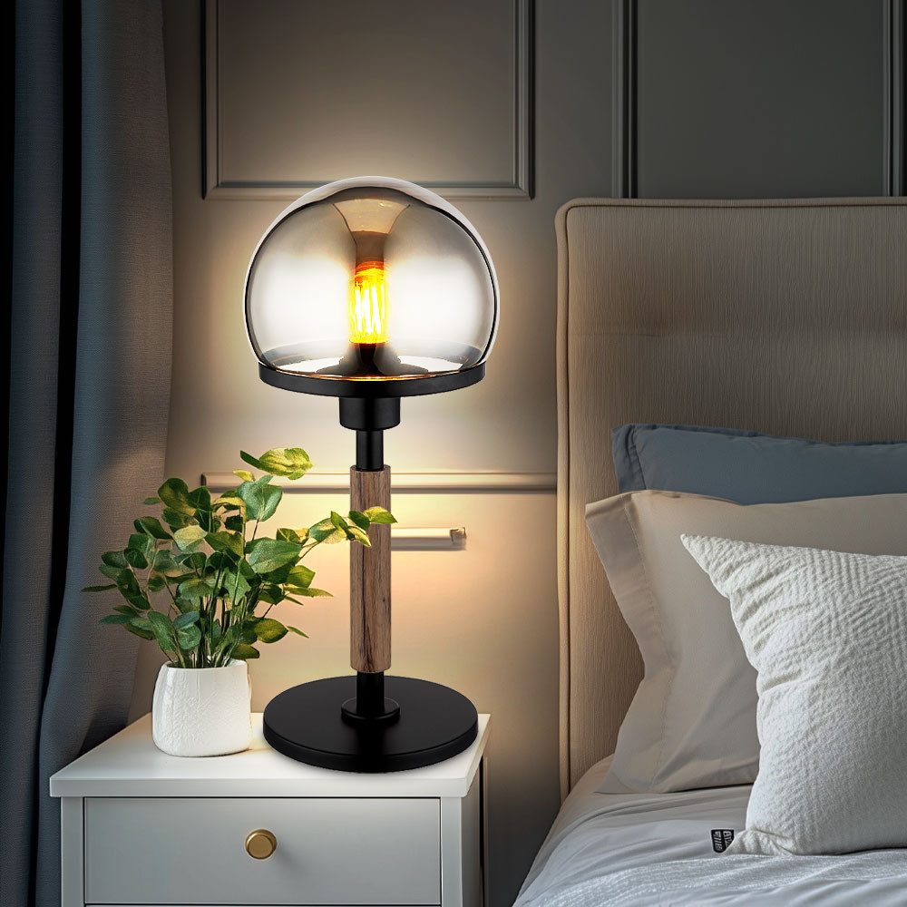 GLOBO LIGHTING Schreibtischlampe, Leuchtmittel inklusive, Warmweiß, Tischlampe Tischleuchte Leselampe schwarz rauchglas Pilz Design LED