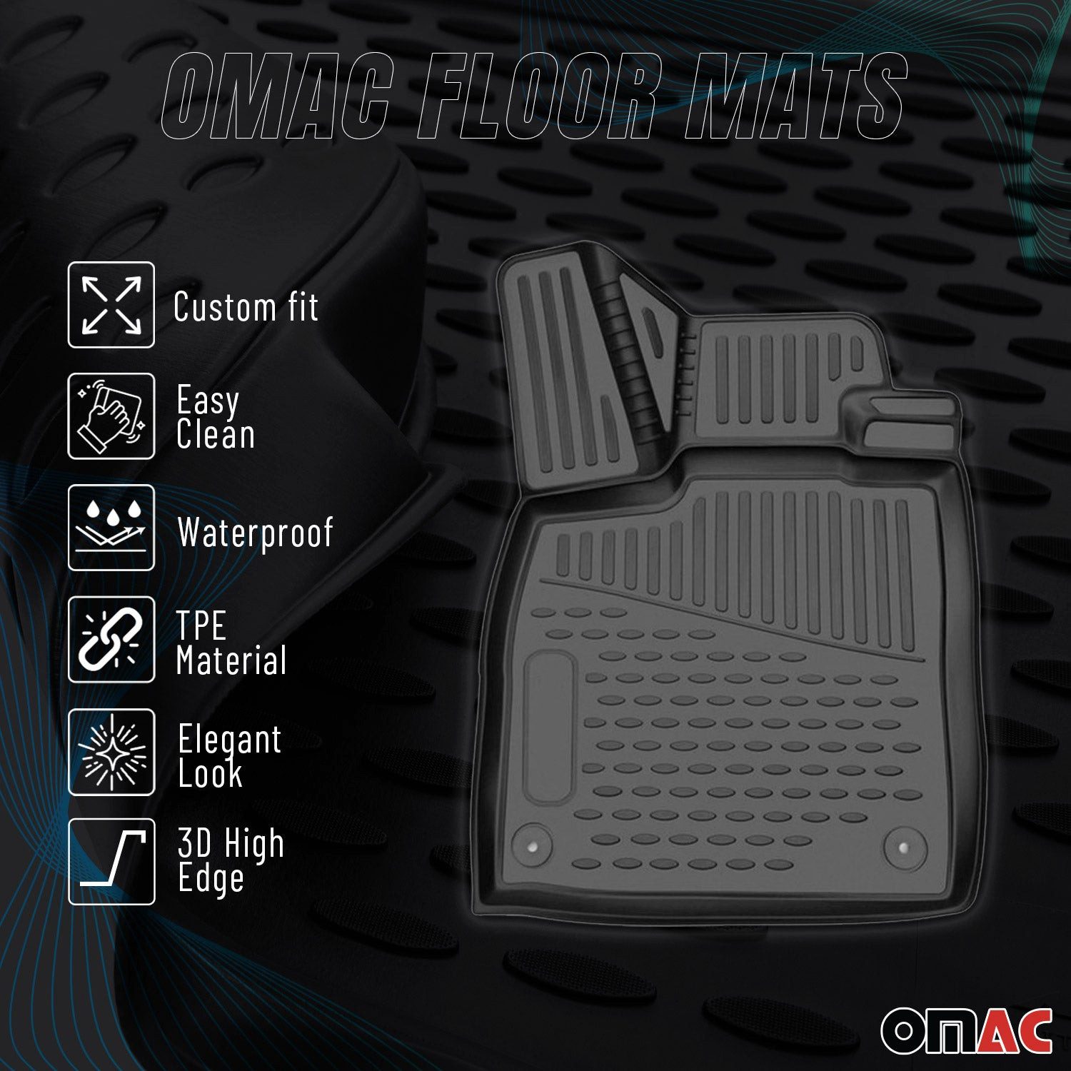 OMAC Car Floor Mats for Ford Tourneo Courier 2014-2024 Black 4-piece TPE (4 pcs), for Ford Tourneo Courier 2014-2024, Anti-slip, Waterproof, Easy Installation