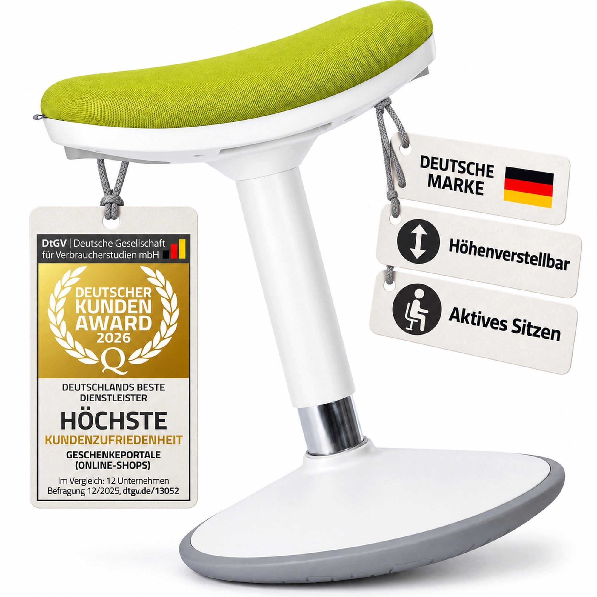Werkfox Hocker Ergonomischer Schwinghocker höhenverstellbar für aktives Sitzen, Rutschfester Stehstuhl für Büro & Homeoffice