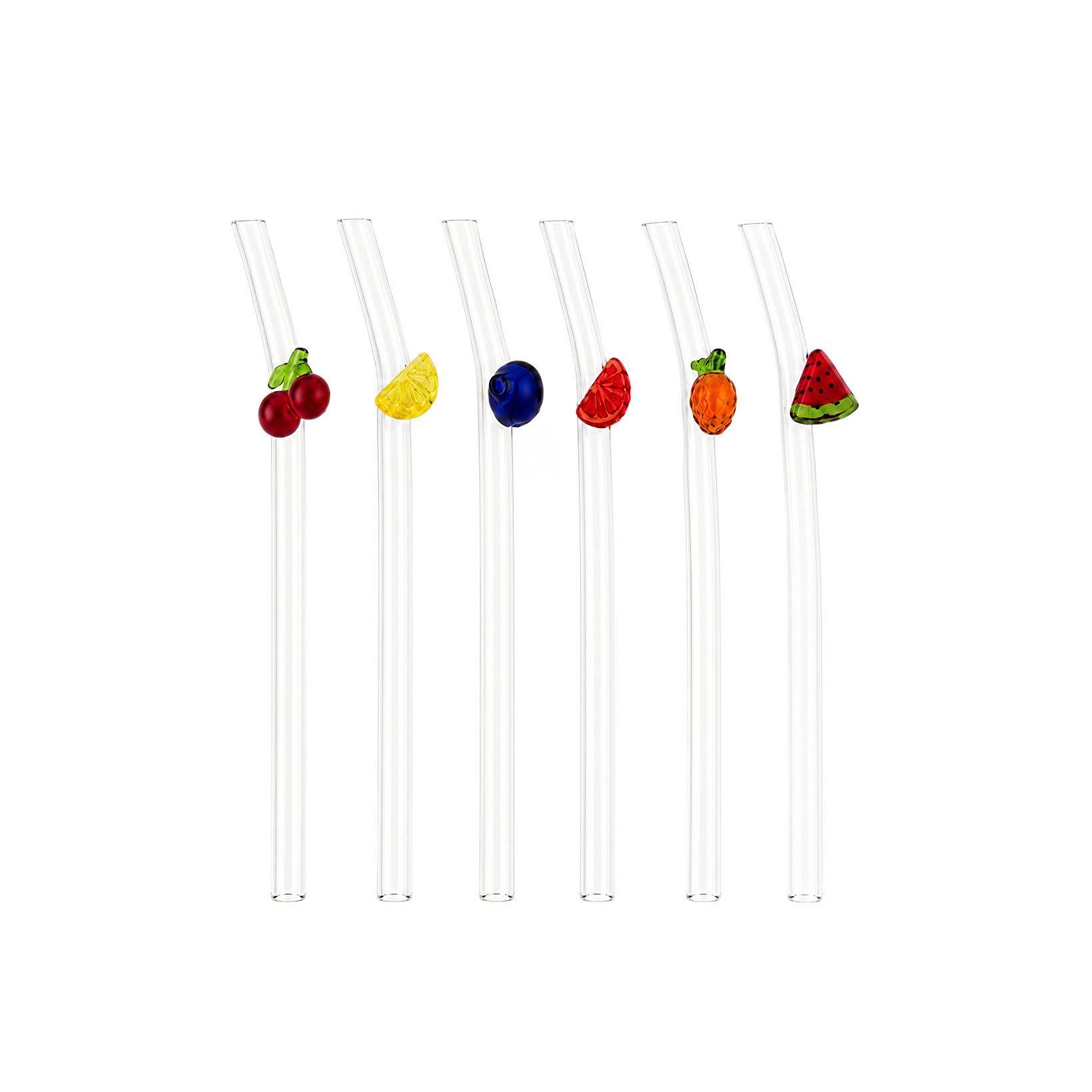 Almina Trinkhalme, (7-tlg), 20 cm, mit Reinigungsbürste, 6er Set, Obst-Motiv