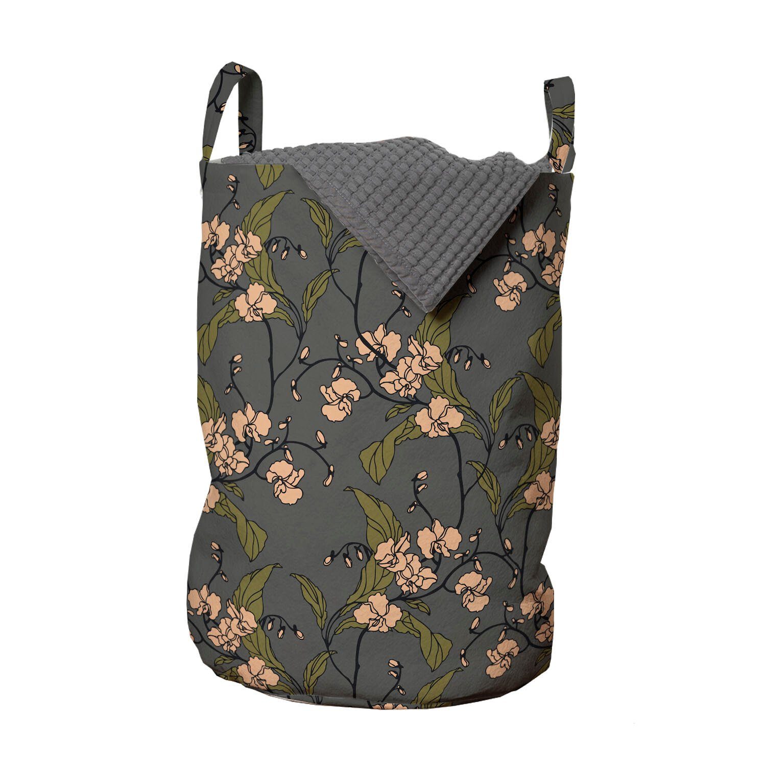 Abakuhaus Wäschesäckchen Wäschekorb mit Griffen Kordelzugverschluss für Waschsalons, Blumen Klassisch Blooming Foliage
