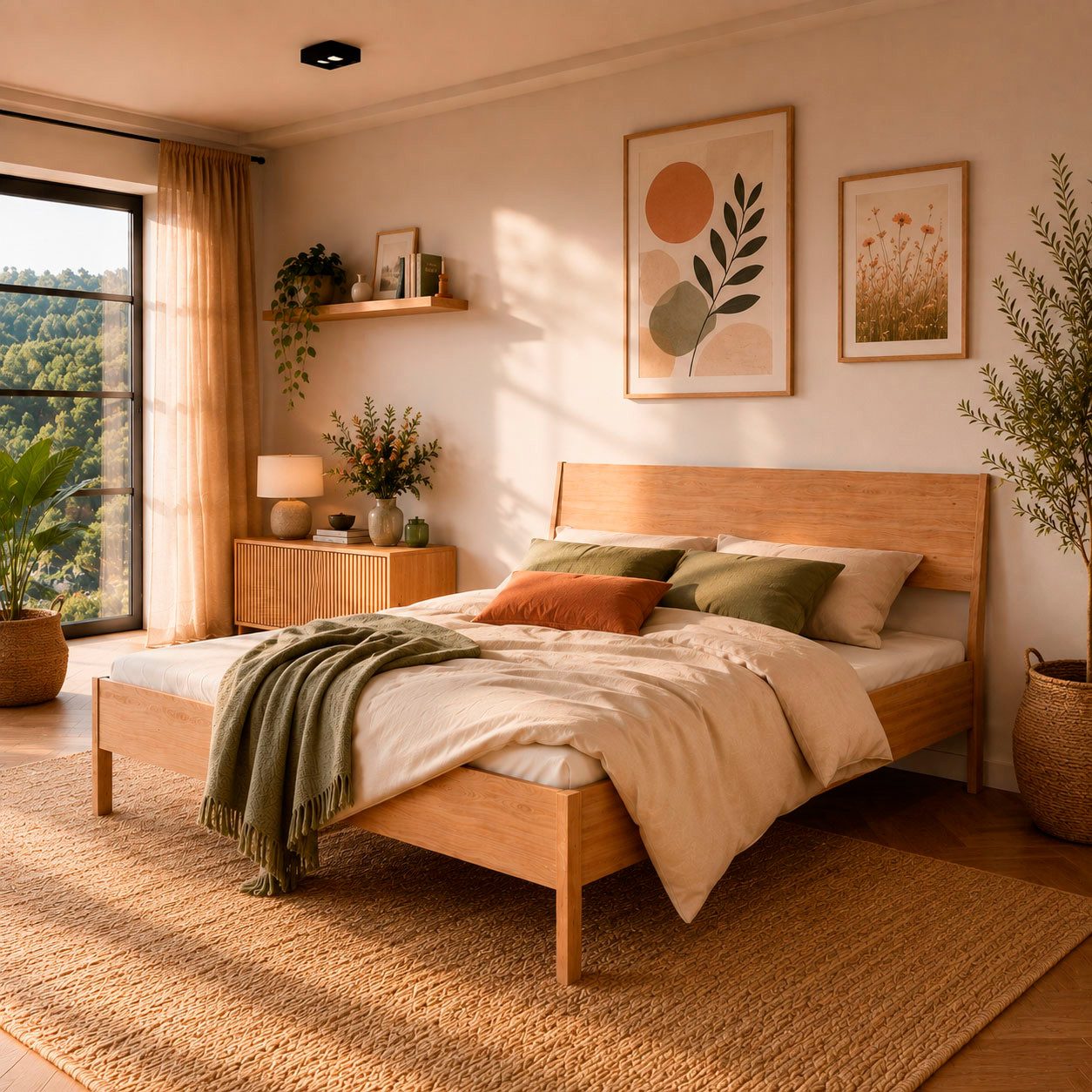 Home affaire Bett Bettgestell Nord Eichefurnier – skandinavisch, minimalistisches Design, Holzbett im nordischen Stil mit warmer Holzoptik