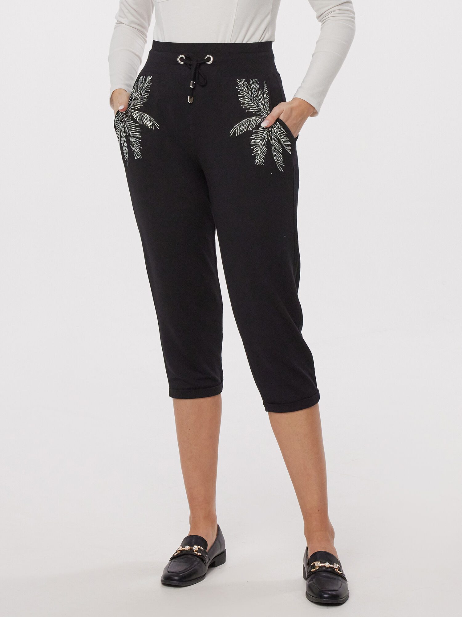 MONACO blue WEEKEND Relax-Caprihose Stoffhose Figurbetont mit Palmenmotiv günstig online kaufen