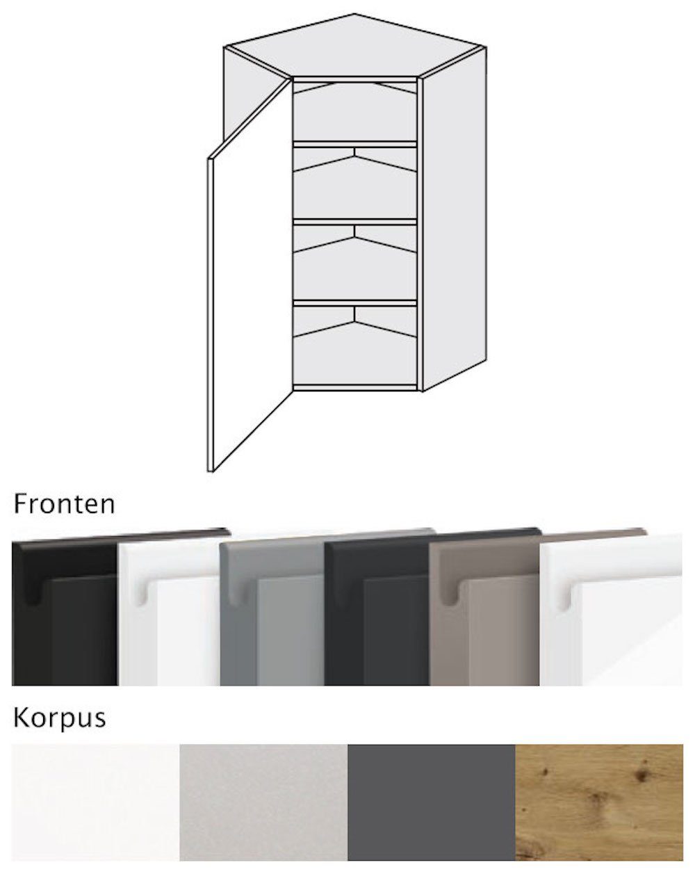 Eckhängeschrank 1-türig Acryl matt wählbar Front- Korpusfarbe schwarz 60x60cm Feldmann-Wohnen grifflos, Avellino und