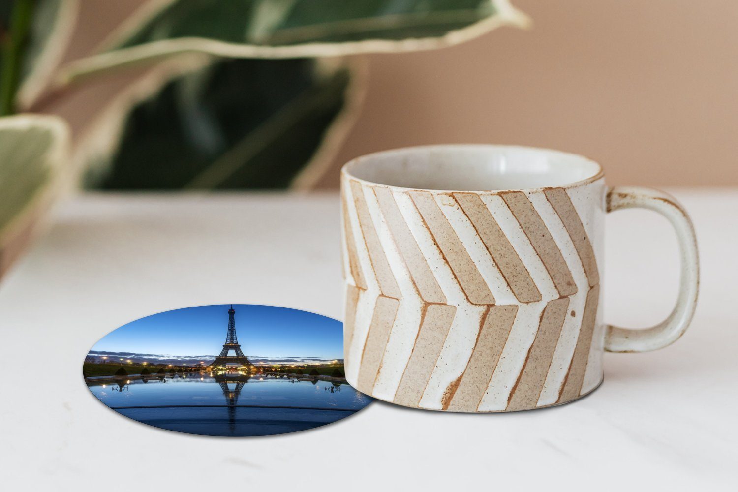 Eiffelturm Gläser, für Abend in Zubehör Paris, klarem Tassenuntersetzer, bei am Glasuntersetzer Becher Himmel 6-tlg., MuchoWow Getränkeuntersetzer, Korkuntersetzer, sehr Der Tasse,