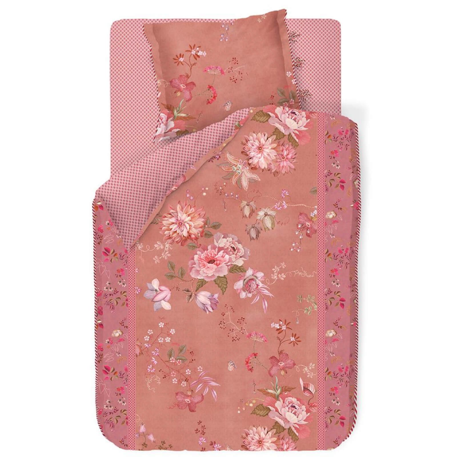 PiP Studio Bettwäsche Tokyo Bouquet Pink, Perkal, 2 teilig, Lilien, Dahlien, Punkte
