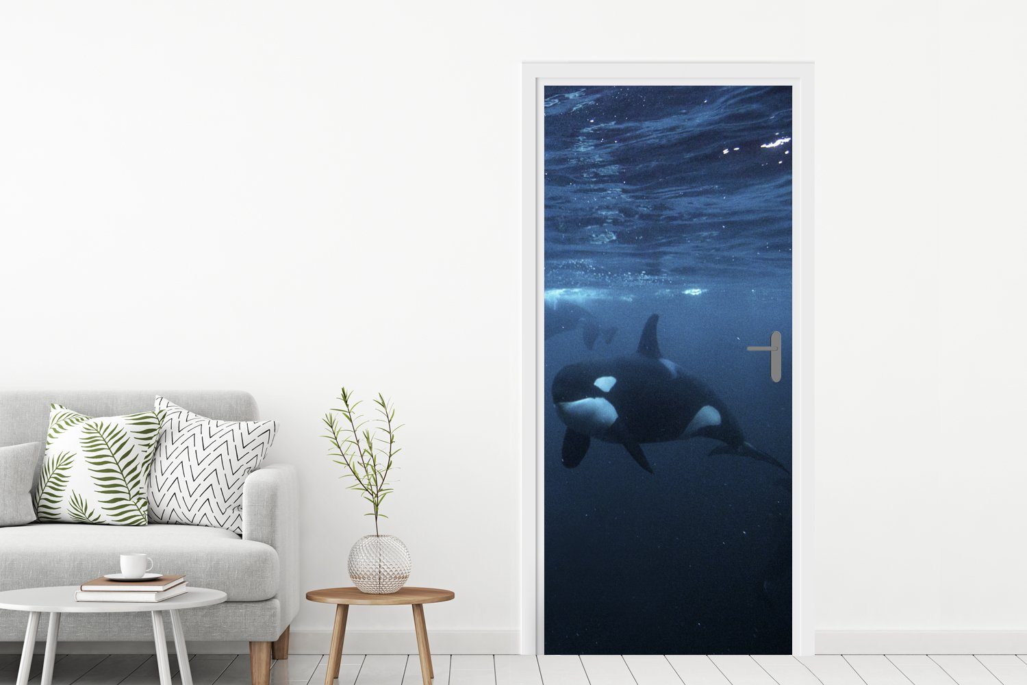 Orcas Türtapete St), Türaufkleber, MuchoWow für bedruckt, Tür, unter Fototapete Wasser, Matt, cm 75x205 (1