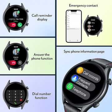 Weybon Fur Herren mit Pulsmesser Kalorienzähler Smartwatch (1,32 Zoll, Android / iOS), mit Runde Männer Sport Wasserdicht ip68 Schrittzähler Blutdruckmessung