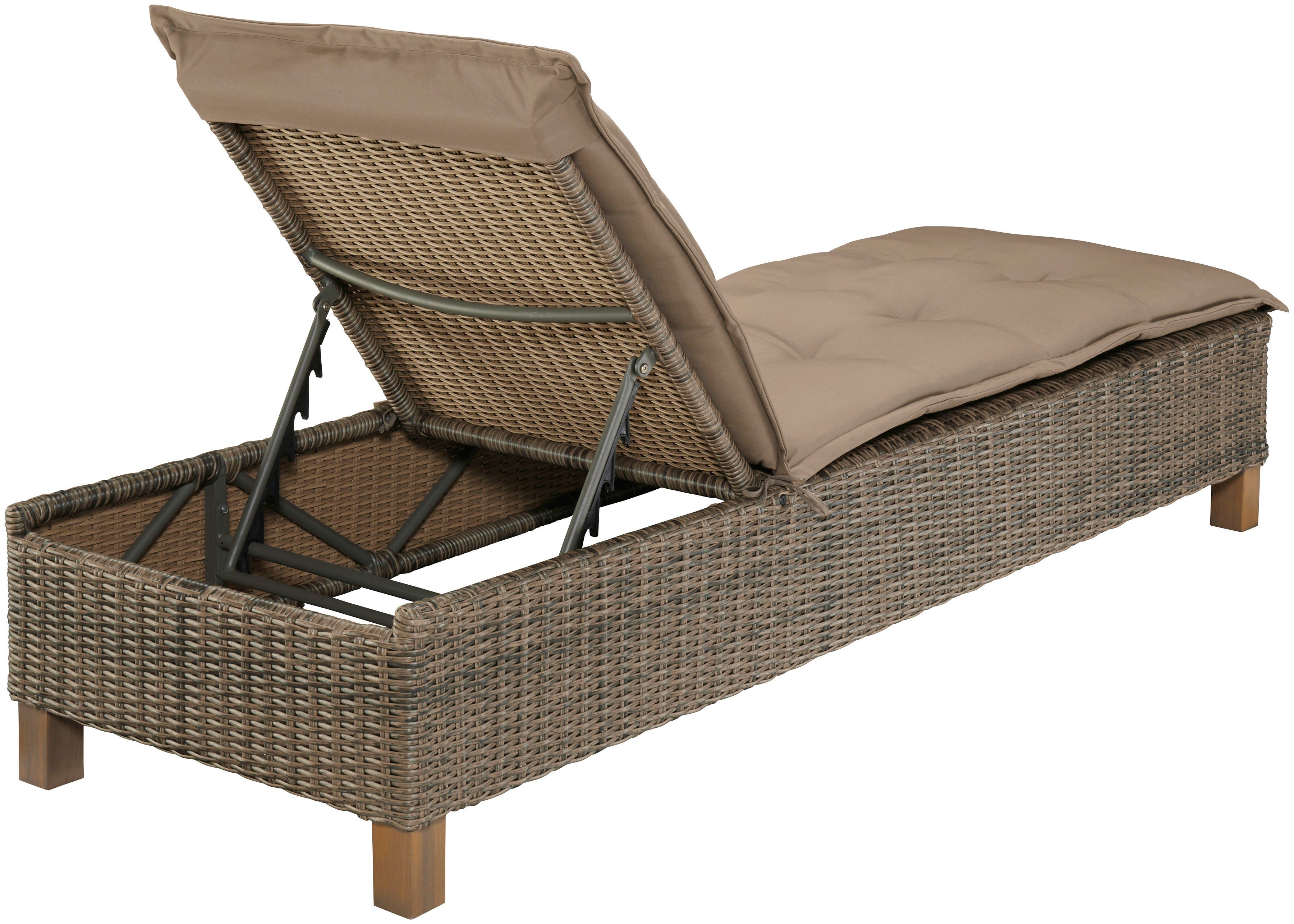 MERXX Gartenliege Toskana, Polyrattan/Akazie, inkl. Auflage – Bild 3 von 5