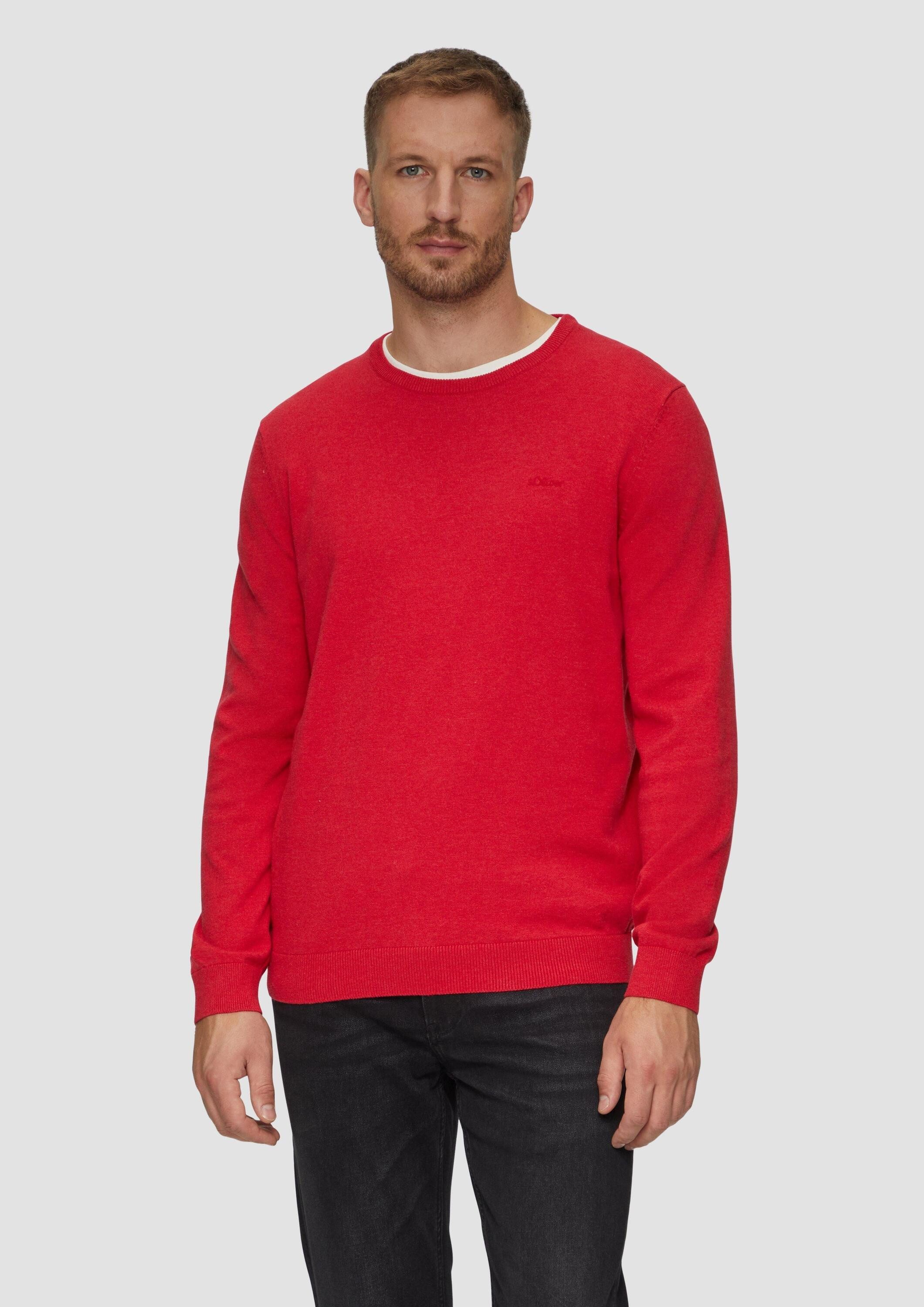 s.Oliver Longpullover Strickpullover Baumwollpullover mit Logo-Stickerei