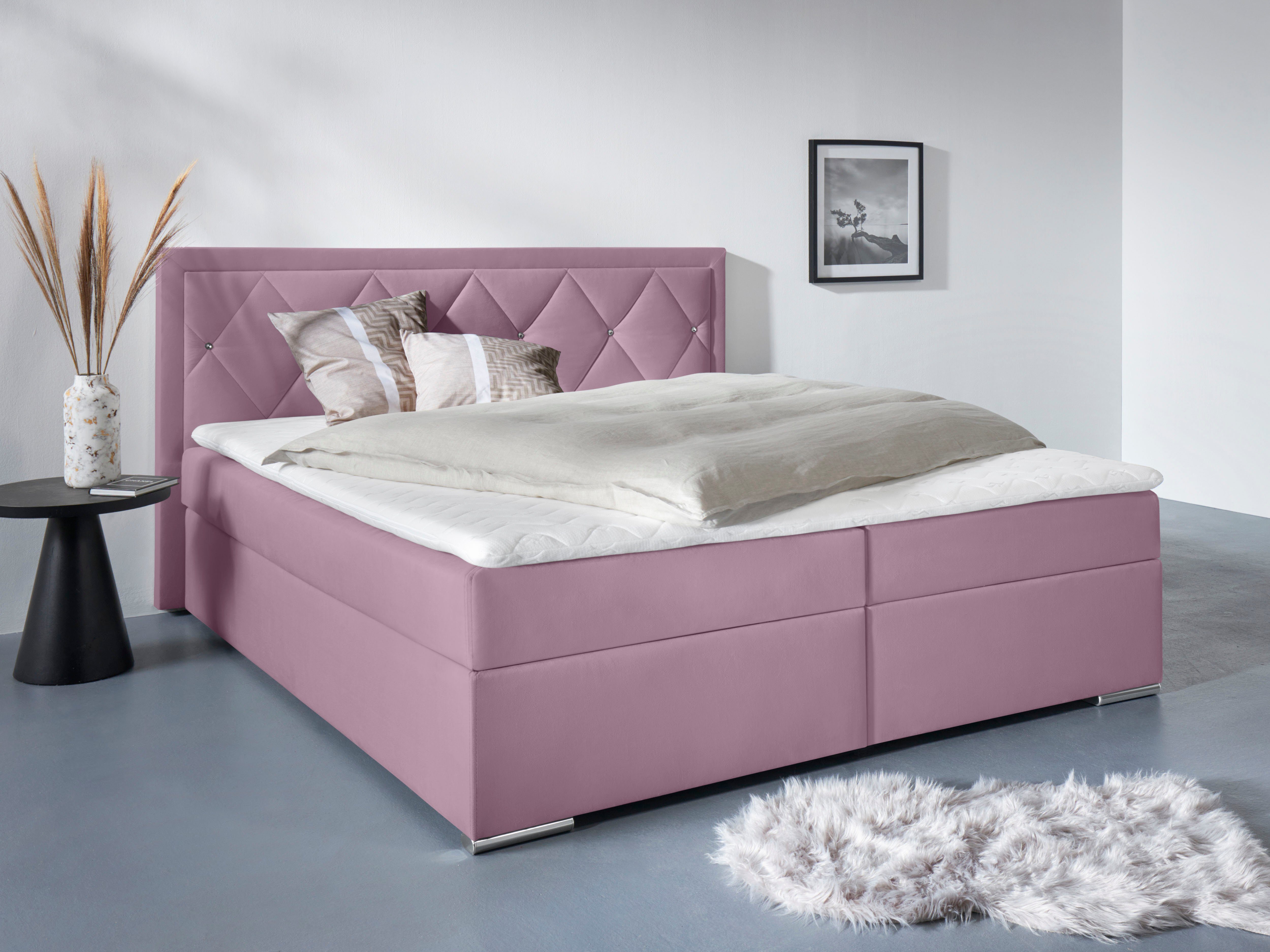 Home affaire Boxbett ALFIE, Polsterbett wahlweise mit Bettkasten, Samtvelours-Bezug (mit PUR-Schaumtopper (H2), Kaltschaumtopper (H3) oder Viscotopper (H4), mit Bonnell-oder Taschenfederkernmatratze H2,H3, H4, 120/140/180x200cm