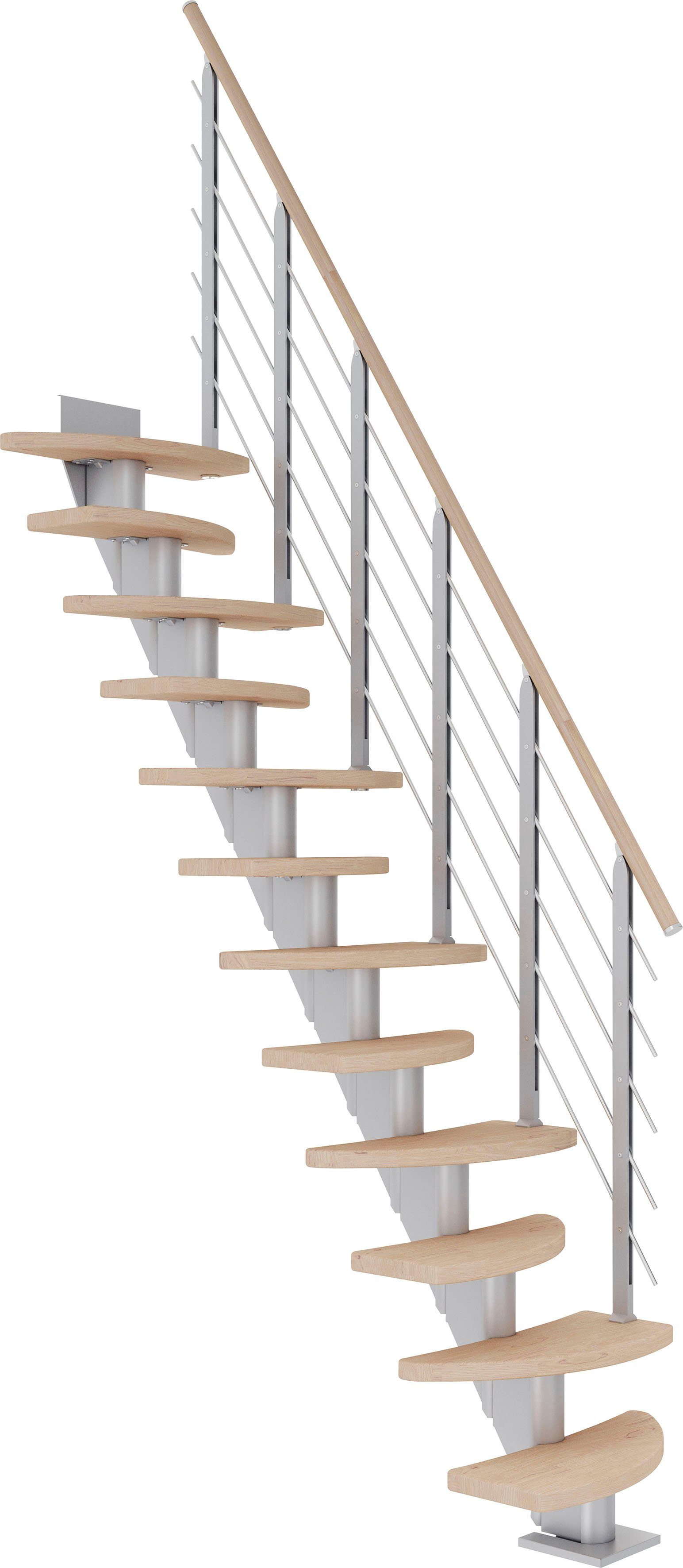 Dolle Mittelholmtreppe Berlin, für Geschosshöhen bis 247 cm, Stufen offen, Eiche weiß/Metall