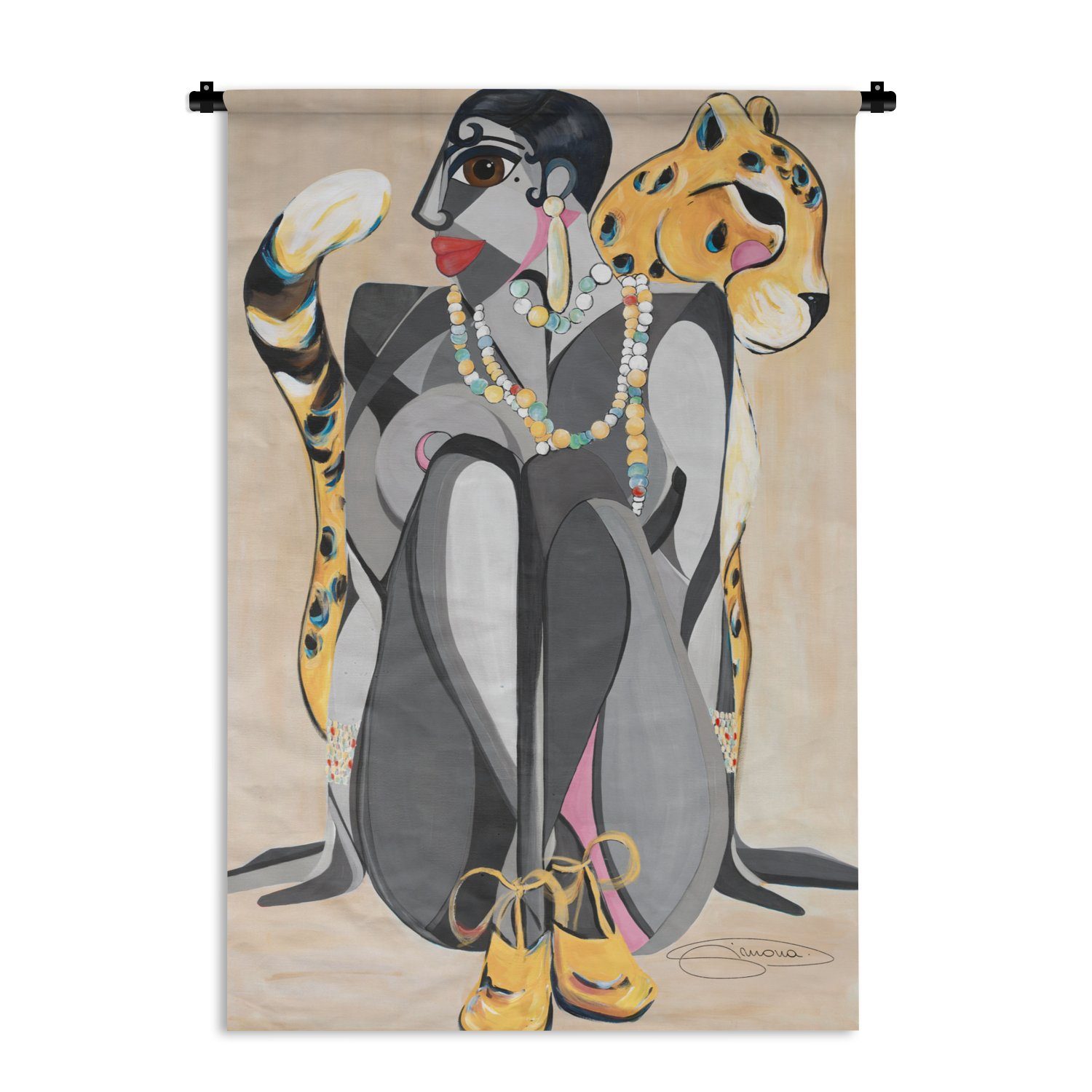 MuchoWow Wanddekoobjekt Frau - Leopard - Tiere - Abstrakt, Wanddeko für Wohnzimmer, Schlafzimmer, Kleid, Wandbehang, Kinderzimmer