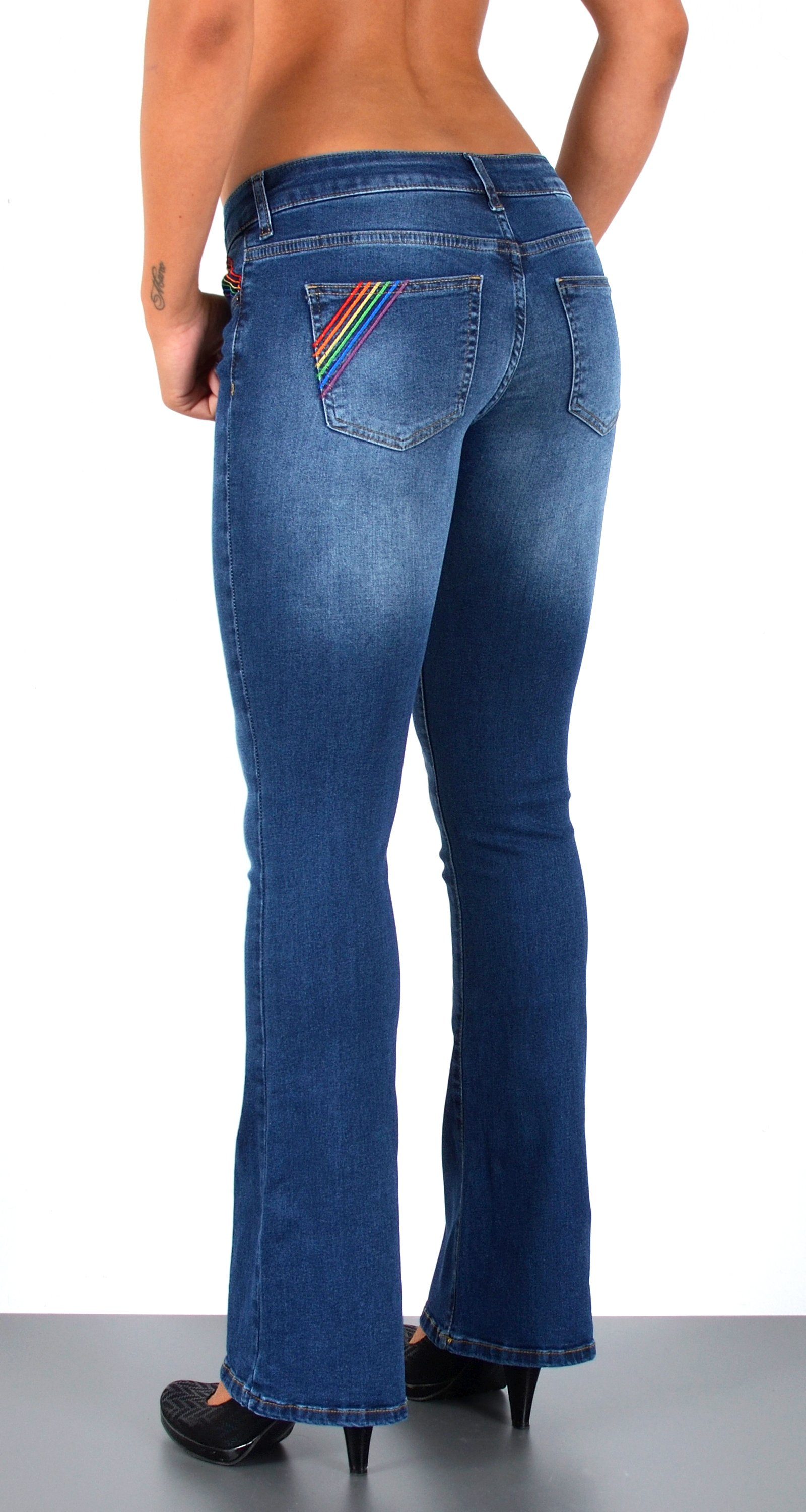 ESRA Bootcut-Jeans Damen Schlagjeans mit weitem Bein und Stretch bis Große Größen B5 Flared Jeans Damen Bootcut Hose Stretch-Jeans mit Schlag – Bild 4 von 5