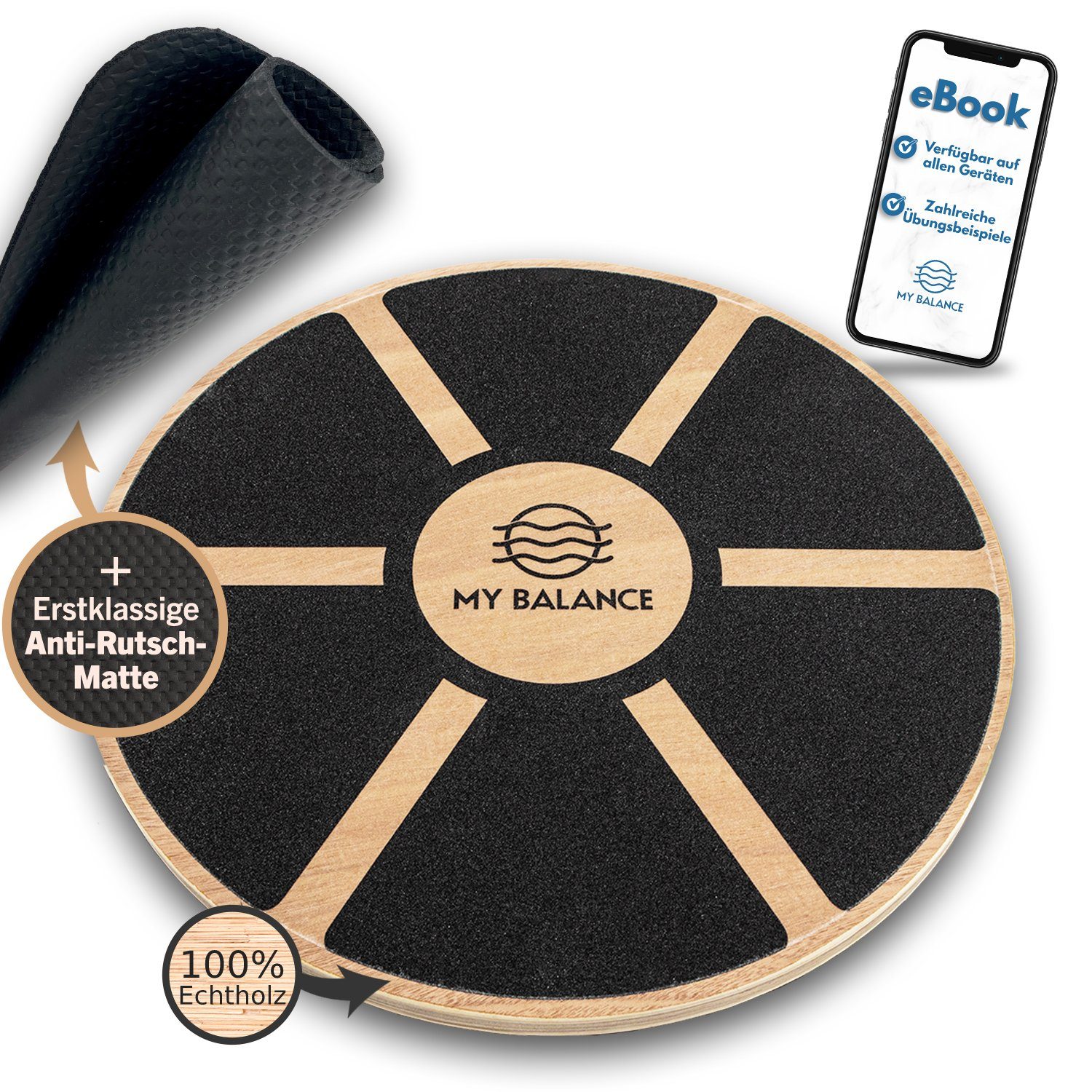 Balanceboard Balance-Board aus Antirutschmatte, hochwertigem My My rutschfeste Sandpapier inkl. Premium Balance Oberfläche Balance