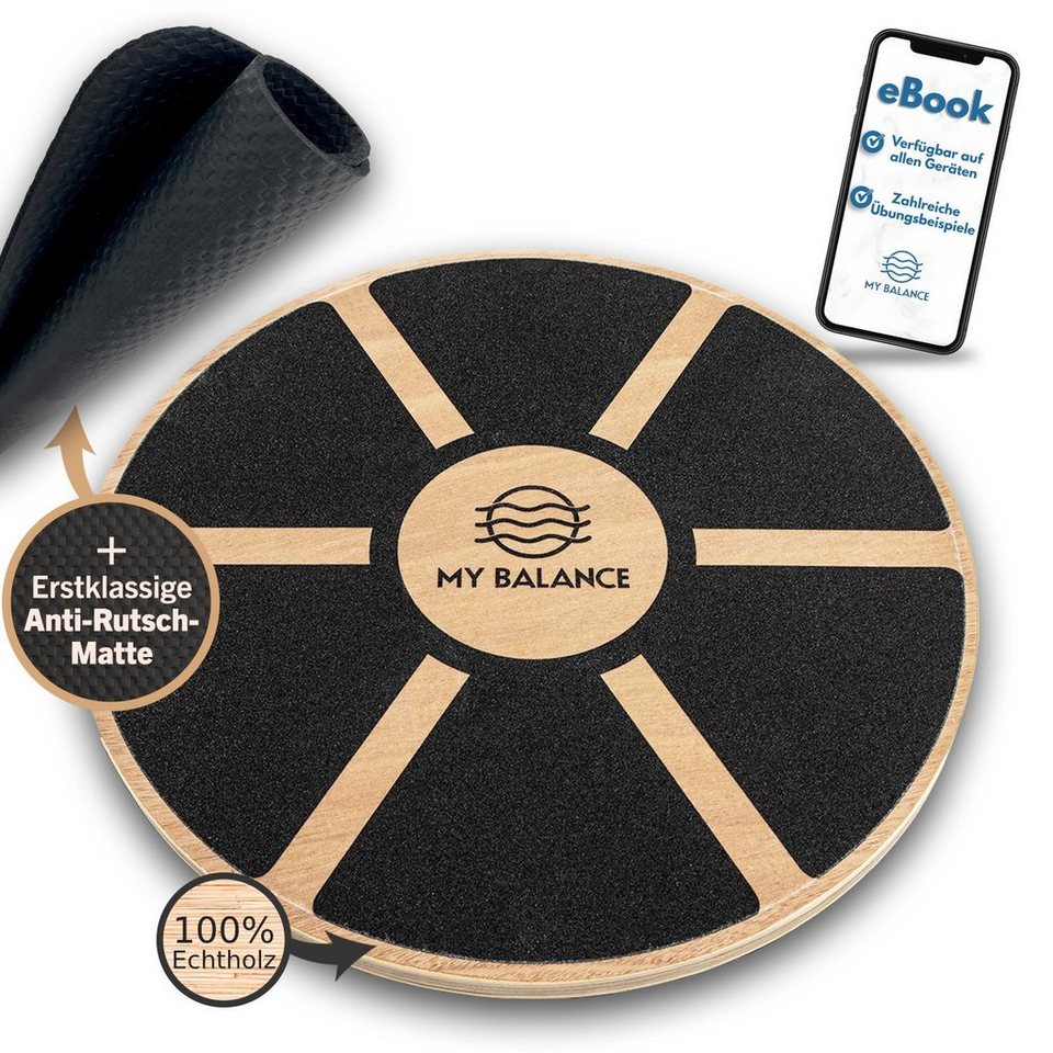 My Balance Balanceboard My Balance Premium Balance-Board inkl.  Antirutschmatte, rutschfeste Oberfläche aus hochwertigem Sandpapier