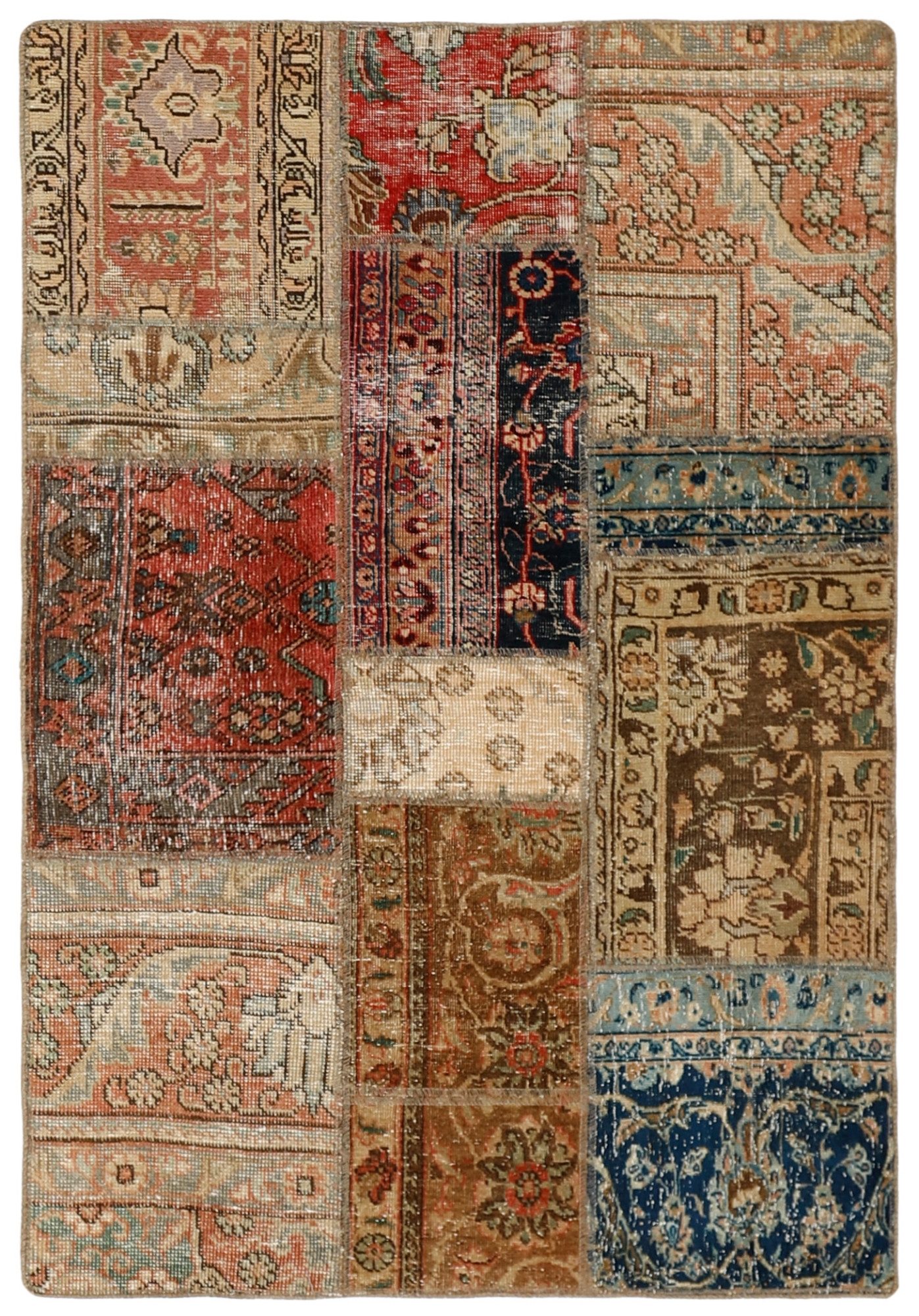 Wohnando Teppich MY-RUG Vintage Patch Work Floral & Ornamentiert 154x106cm, Rechteckig, Höhe: 10 mm, Handgeknüpfter Teppich,Handgesponnene Wolle, mit Naturfarben gegärbt
