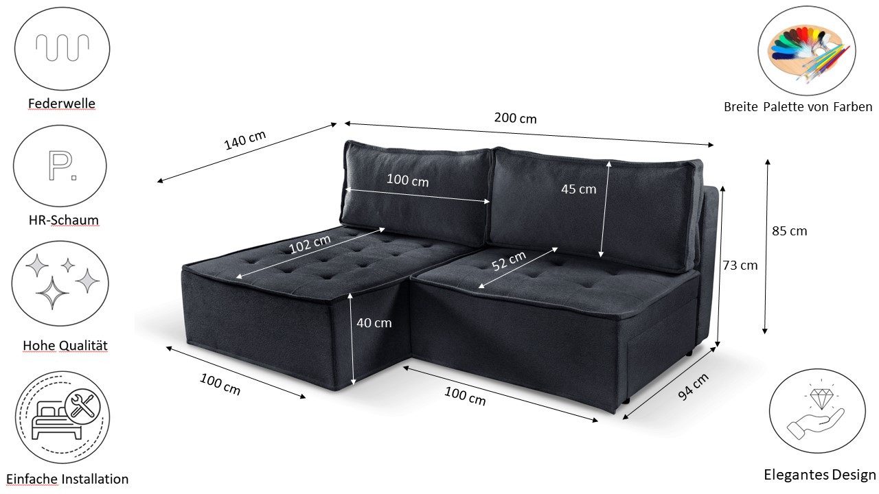 Kaiser Möbel Ecksofa Bohoo Mini modernes Ecksofa mit Schlaffunktion