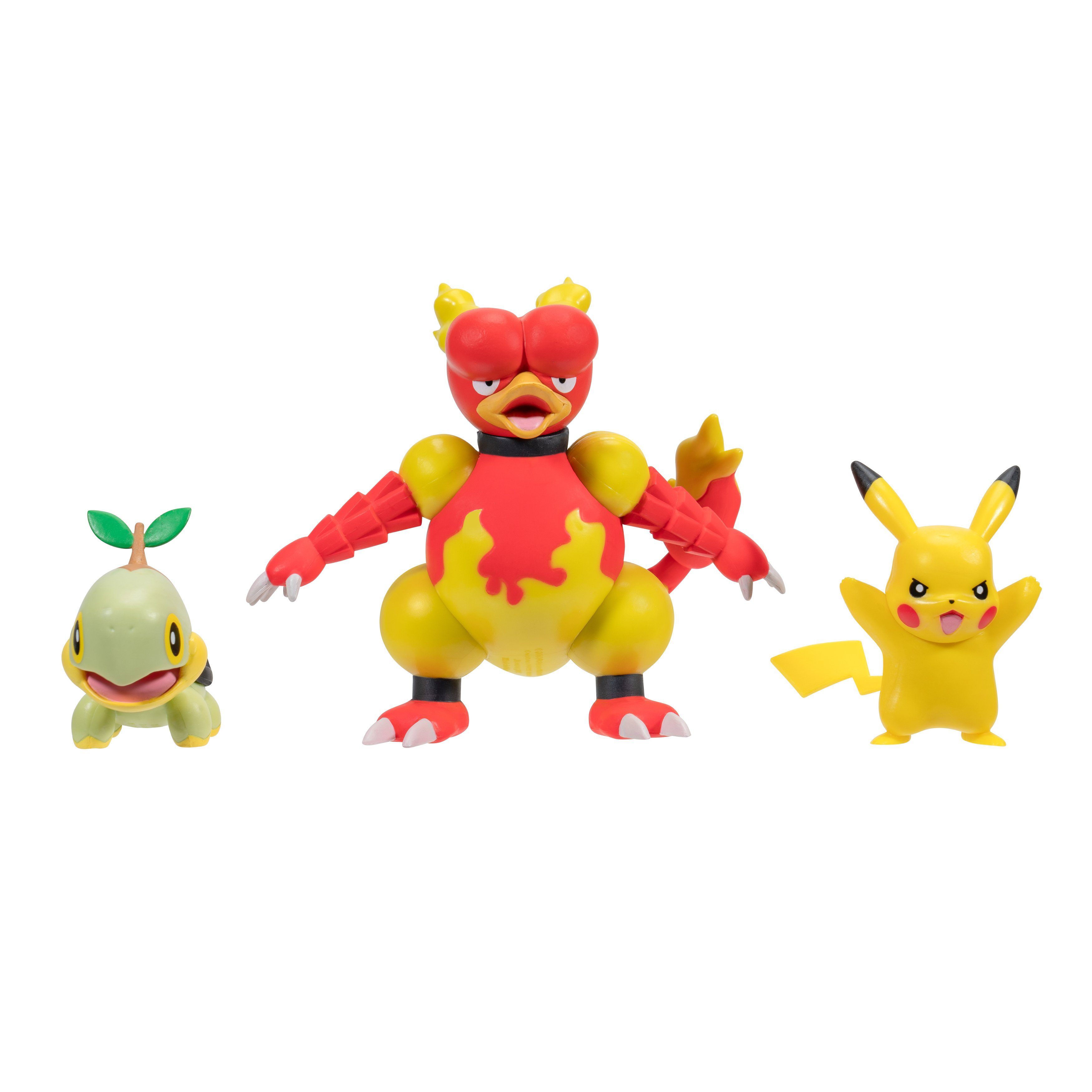 Jazwares Merchandise-Figur Pokémon - Battle Figur 3er Pack - Chelast, Pikachu#9 & Magmar, (Set, 3-tlg)