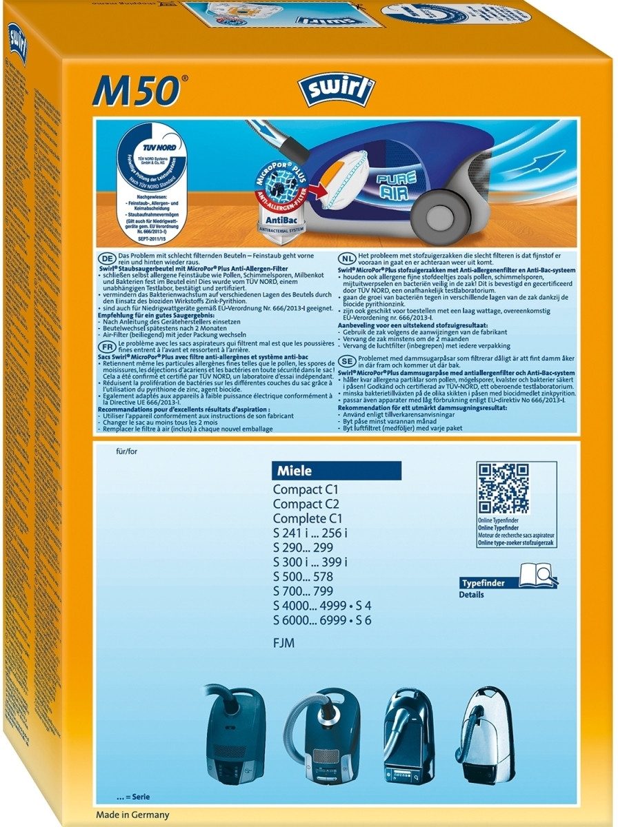 Swirl Staubsaugerbeutel SWIRL Staubsaugerbeutel M 50 EcoPor 3er-Pack 12 Beutel 3 Airfilter, passend für Miele, Staubbeutel