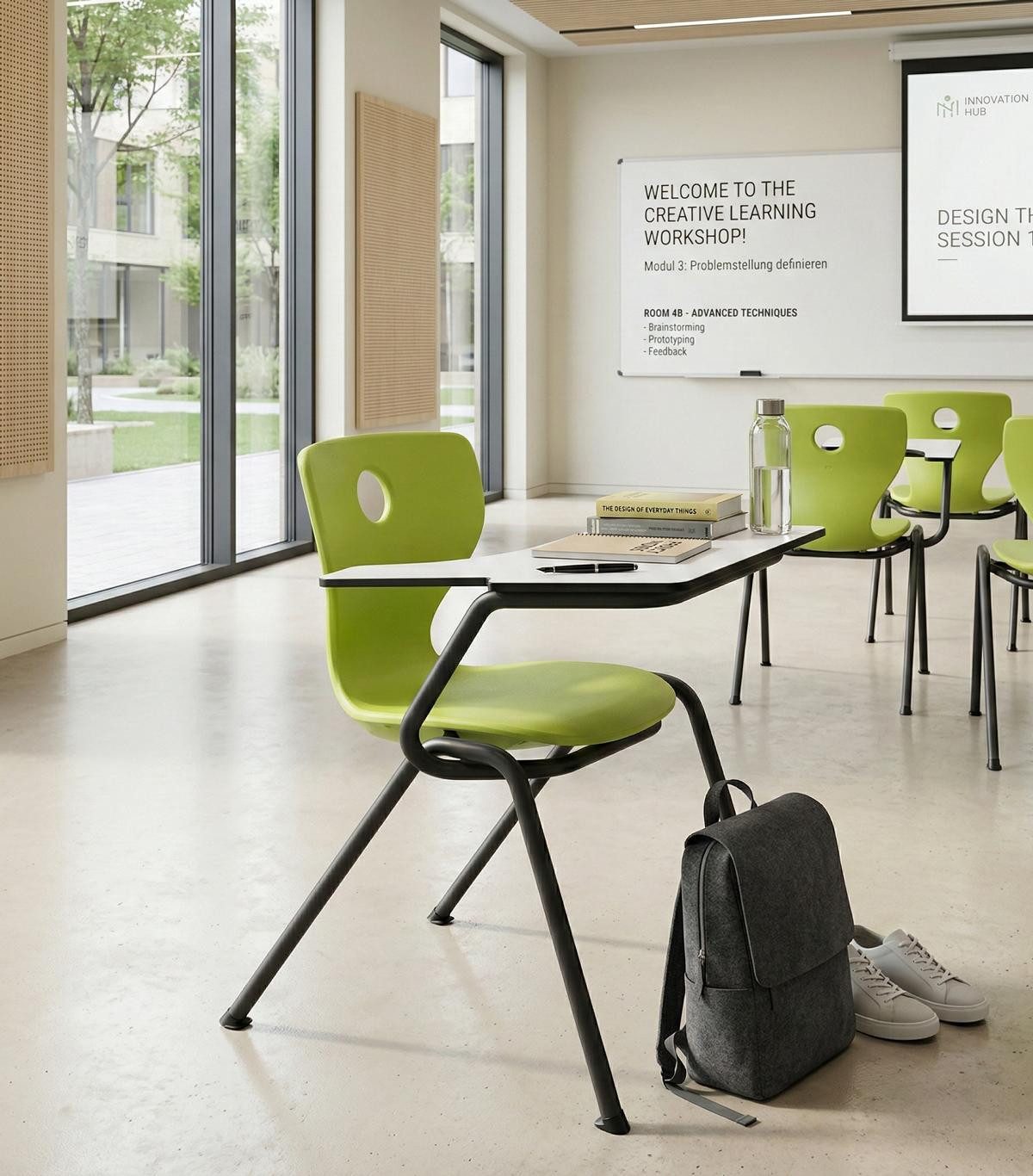 JVmoebel Besucherstuhl Ergonomischer Schulstuhl mit Schreibablage und stabilem Metallgestell, Made in Europa