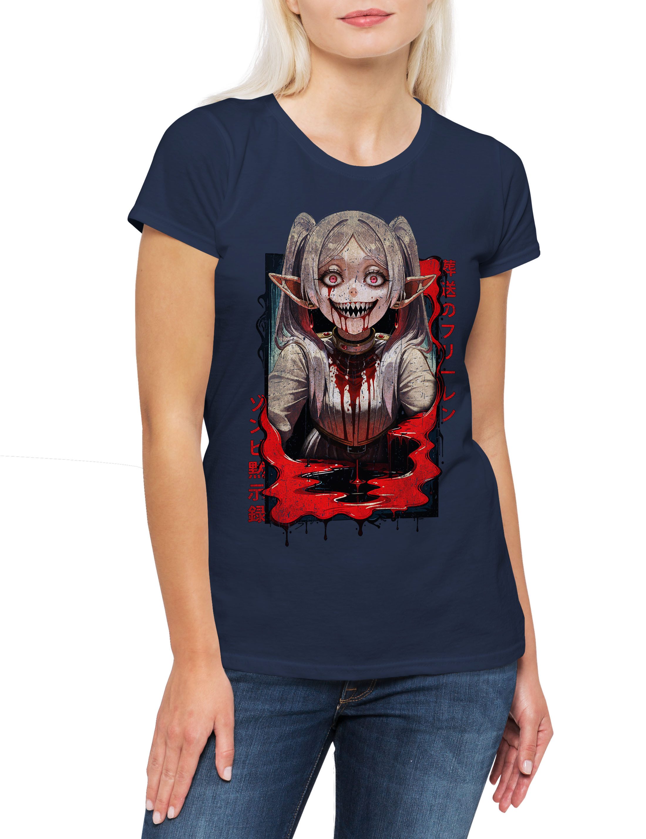 Print-Shirt Horror Sou Sou Damen T-Shirt Anime Heiter Himmel Frieren Mage Eisen