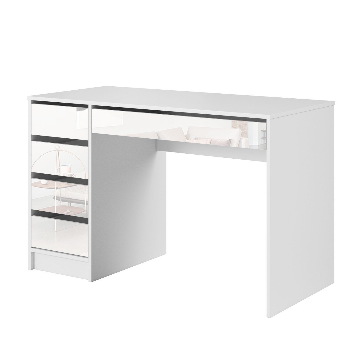 Domando Schreibtisch Schreibtisch Licata, Breite 120cm, beidseitig montierbar Weiß Matt und Weiß Hochglanz
