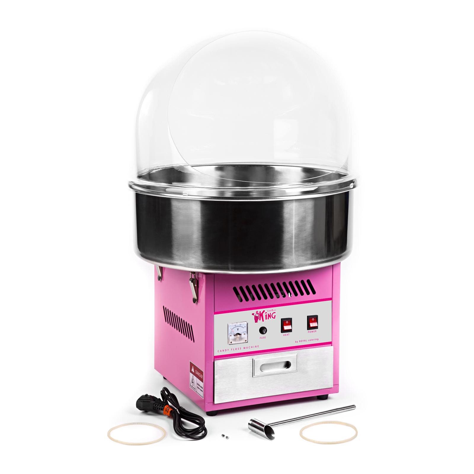 Royal Catering Zuckerwattemaschine Zuckerwattegerät 52 cm mit Spuckschutz 1200 W Candy Maker pink Gastro