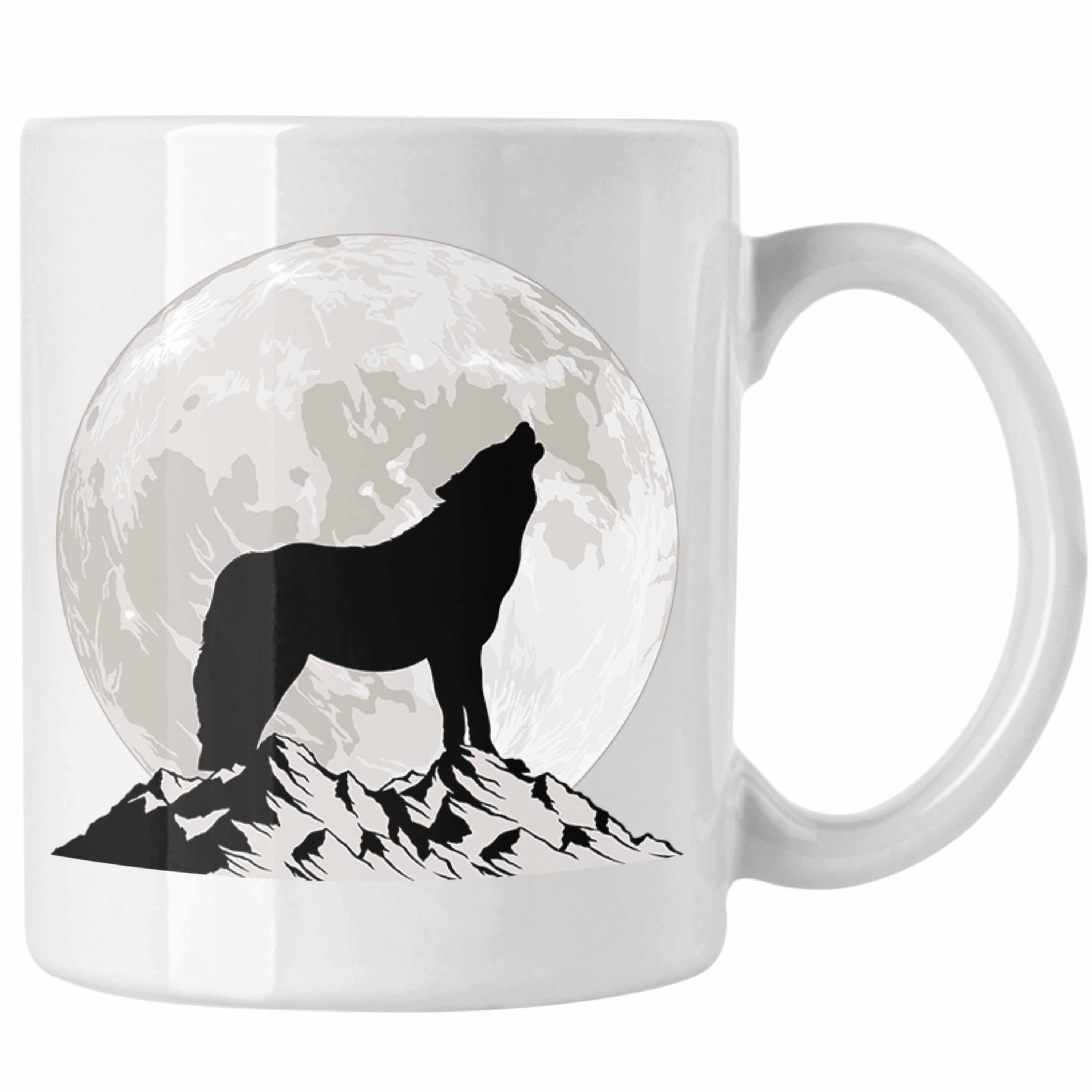 Trendation Tasse Wolf Tasse Geschenk Wolf Im Mondlicht Geschenkidee Grafik Weiss