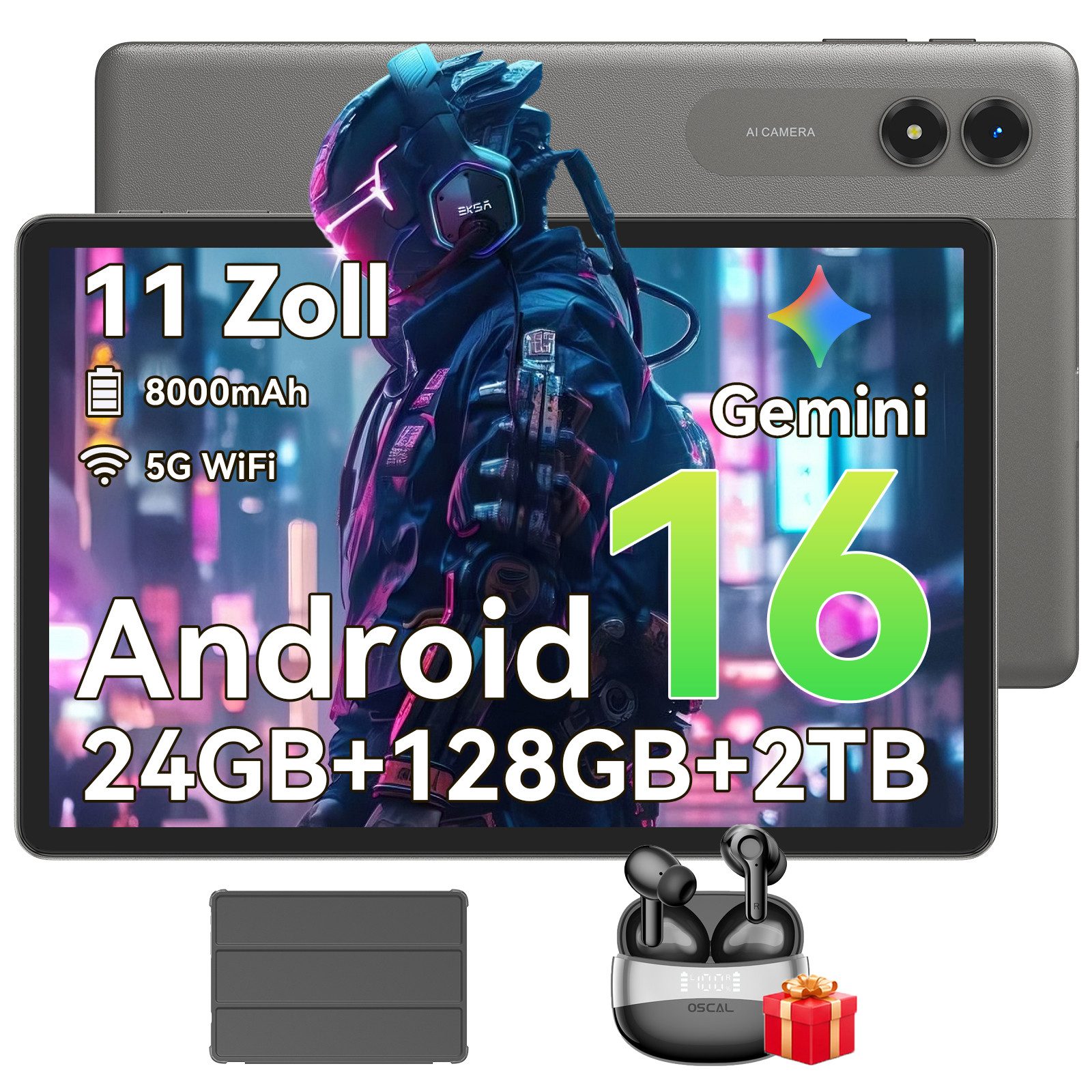 VekfulPC 11" Tab50 tablet mit hülle tastatur Android 16 128 GB 8000 mAh Akku Tablet (11", 128 GB, Android 16, Gemini Al Magic, 8000 mAh, 5G WiFi, 90Hz)