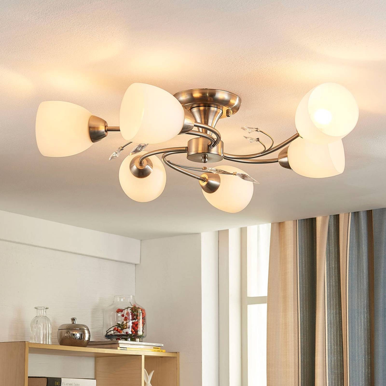 Lindby Deckenleuchten Tatas, Glas Alu IP20, 6 x 40 W