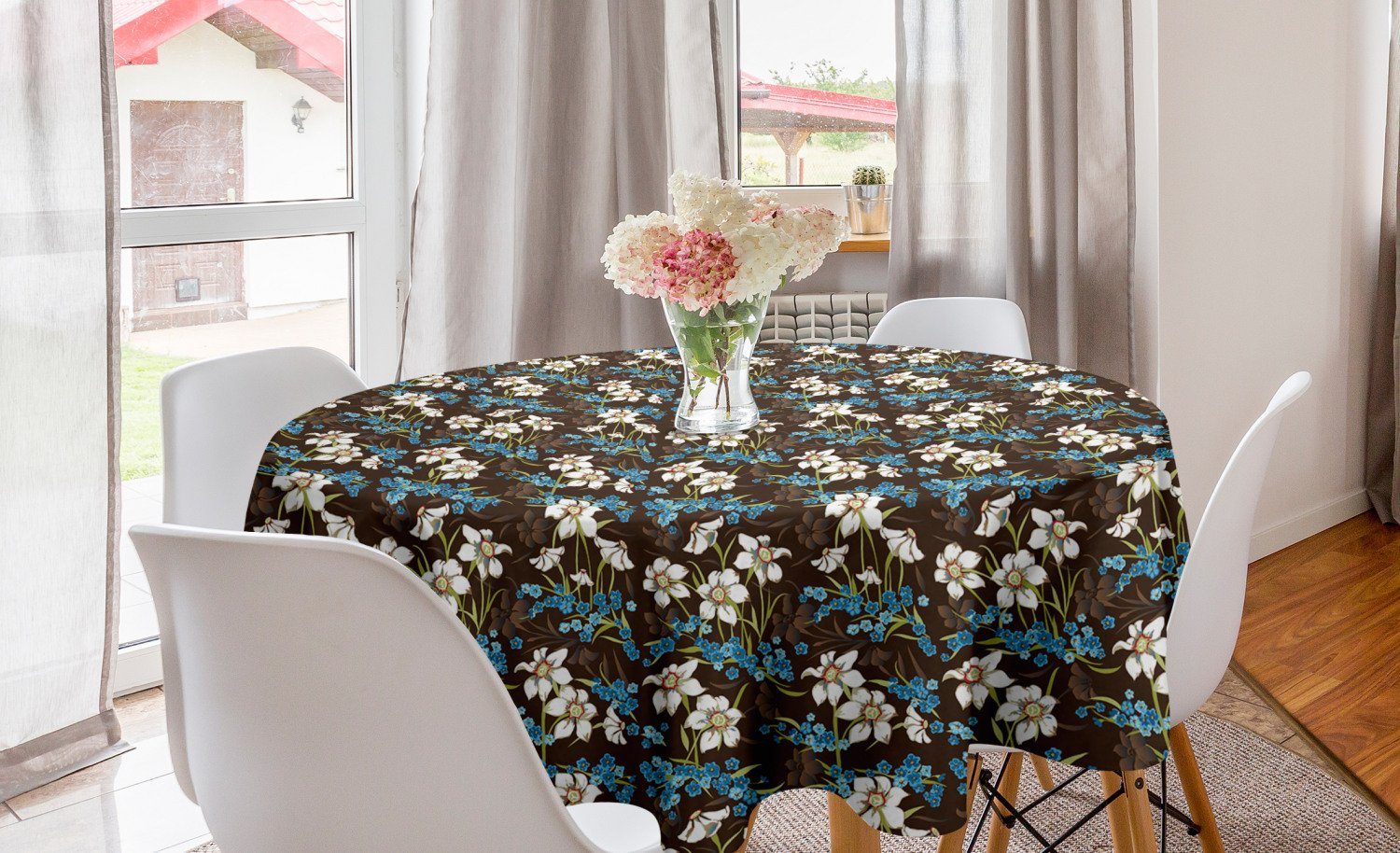 Abakuhaus Tischdecke Kreis Tischdecke Abdeckung für Esszimmer Küche Dekoration, Brown und Blau Cornflowers