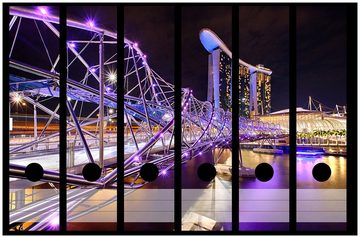 Wallario Etiketten Helix-Brücke in Singapur bei Nacht, Ordnerrücken-Sticker in verschiedenen Ausführungen