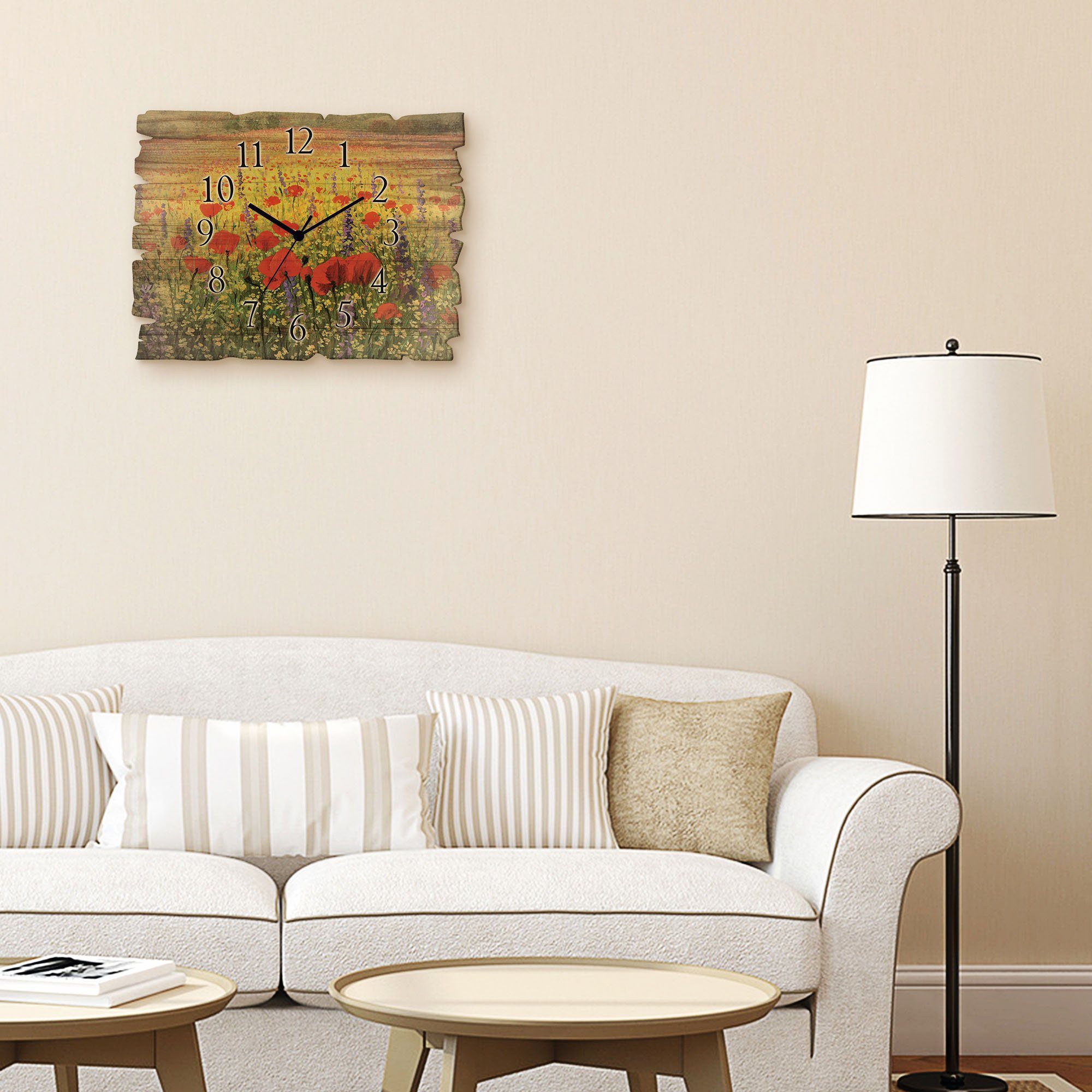 Artland Wanduhr »Holzuhr Mohnblumenfeld« (in vielen Größen & Produktarten - Alubild / Outdoorbild für den Außenbereich, Leinwandbild, Poster, Wandaufkleber / Wandtattoo auch für Badezimmer geeignet)-HomeTrends