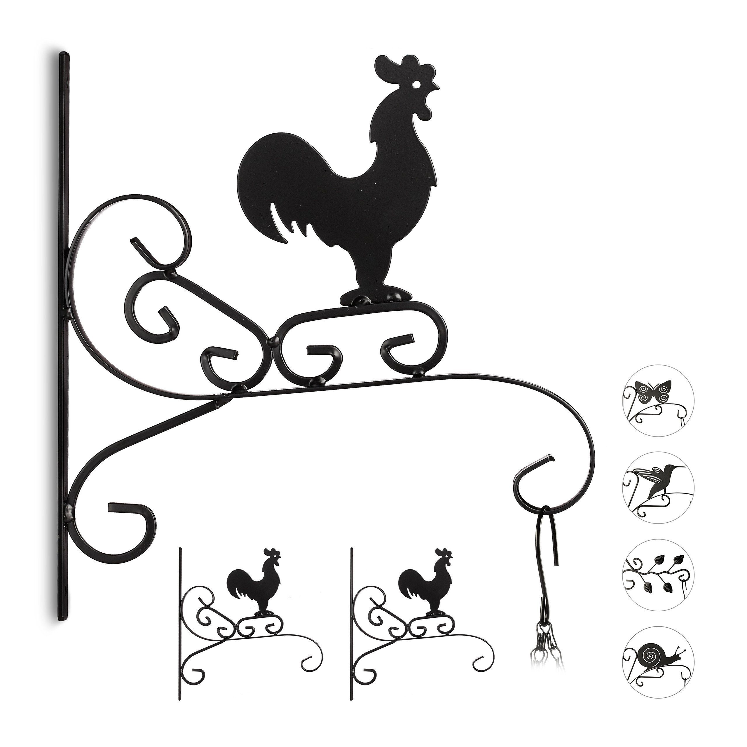 relaxdays Gartenfigur 3 x Blumenhaken Hahn günstig online kaufen