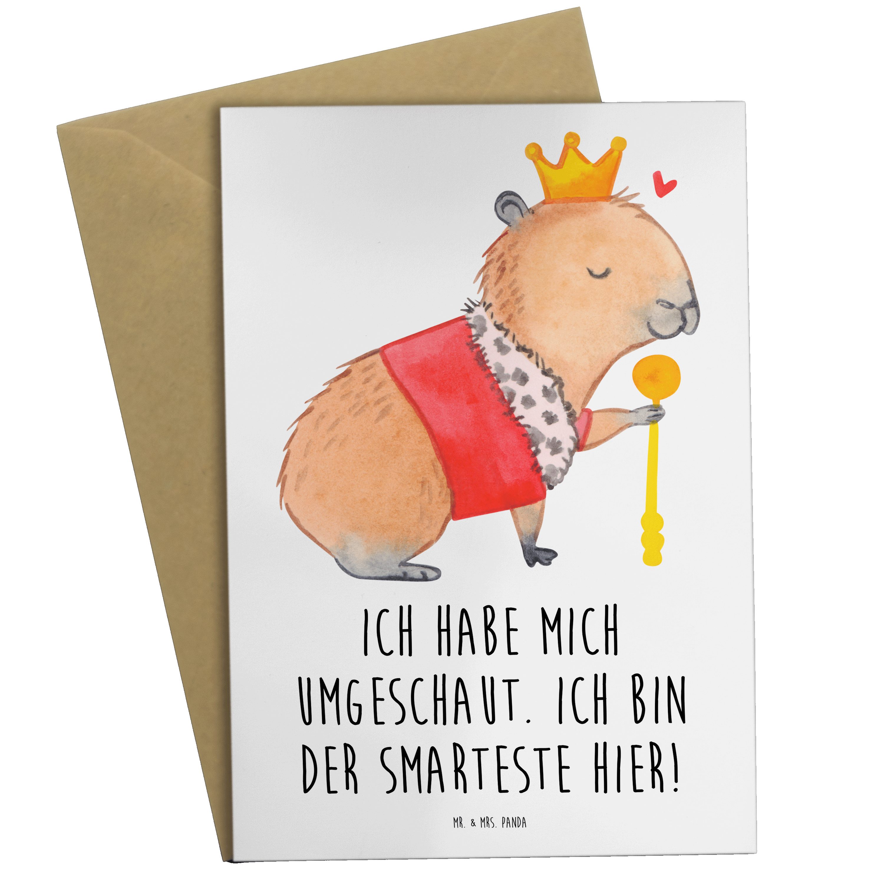 Mr. & Mrs. Panda Grußkarte Capybara König - Weiß - Geschenk, Tiere, Karte, Tiermotive, Klappkart