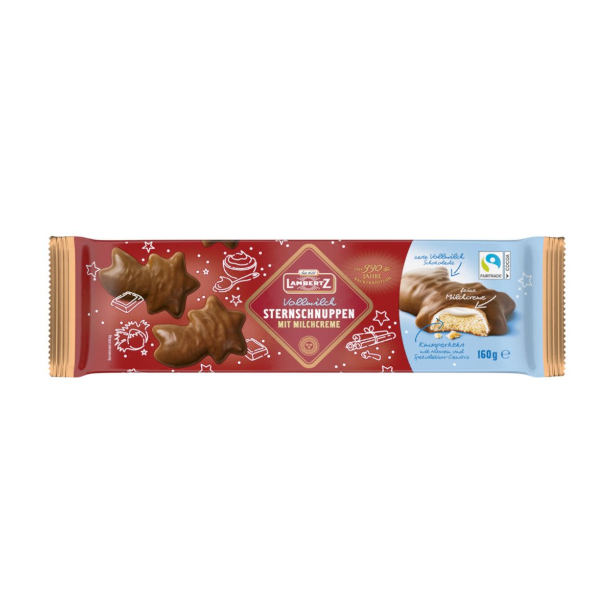 Lambertz Kekse, Lambertz Sternschnuppen mit Milchcreme Vollmilchschokolade 160g