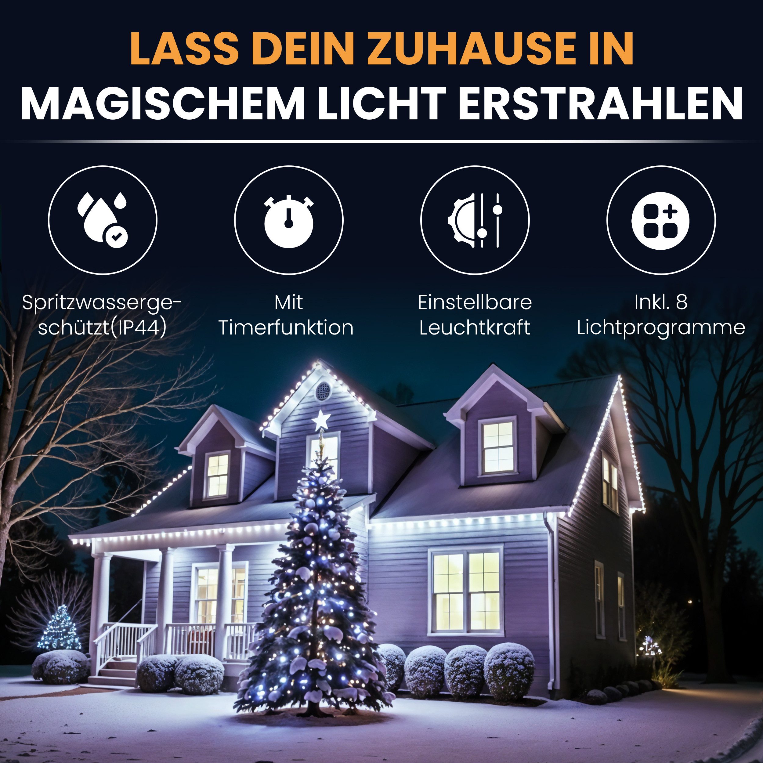 Gartenpirat LED-Lichterkette Christbaum LED Lichterkette Dekobeleuchtung 8 Programme Weihnachten