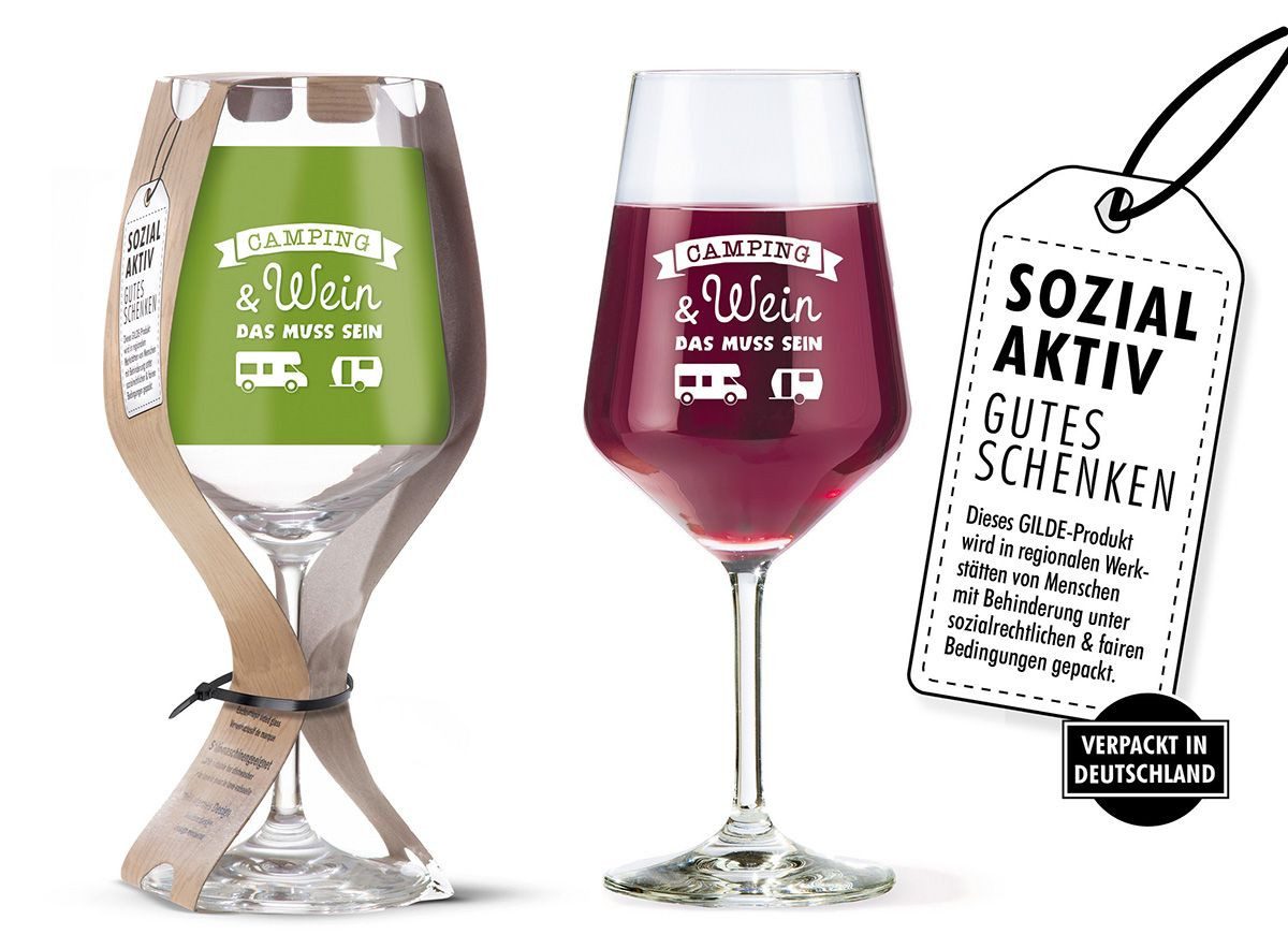 GILDE Weinglas Weinglas mit Wohnwagenmotiv und Spruch, Glas