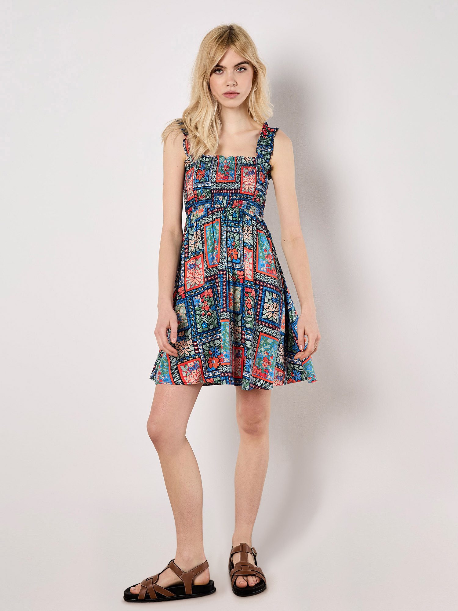 Apricot Minikleid Smokkleid, mit Blumendruck günstig online kaufen