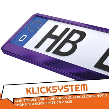 L & P Car Design Kennzeichenhalter für Auto in Violett-/Lila-Chrom Kennzeichenhalterung, (2 Stück)