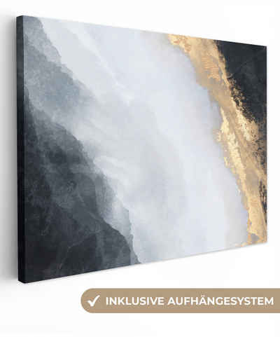 OneMillionCanvasses® Leinwandbild Abstrakt - Farbe - Gold - Schwarz - Marmor, Gold, Schwarz, Weiß (1 St), Wandbild Leinwandbilder, Aufhängefertig, Wanddeko 40x30 cm