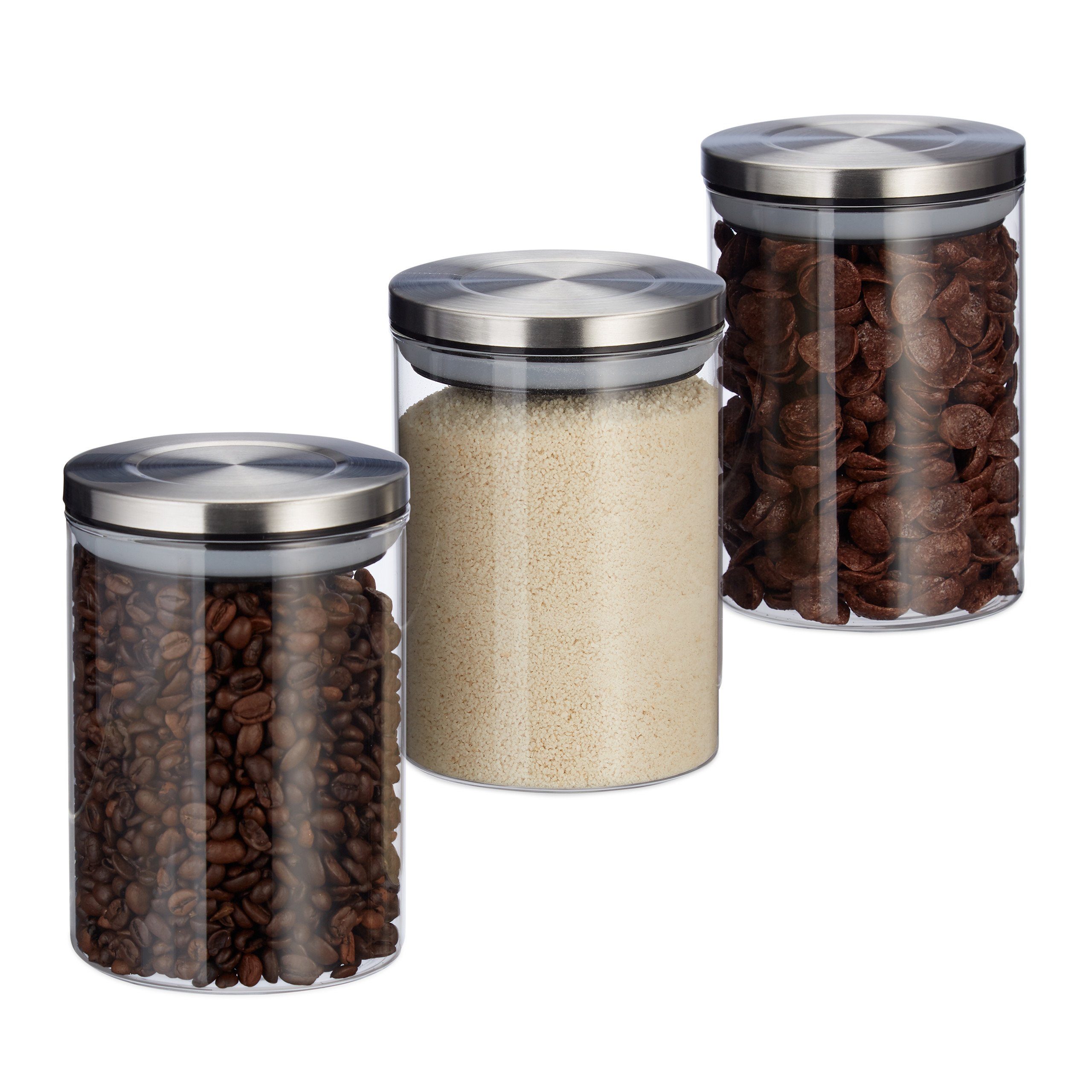 relaxdays Vorratsglas 3er Set je 750 ml, Glas, (3-tlg)