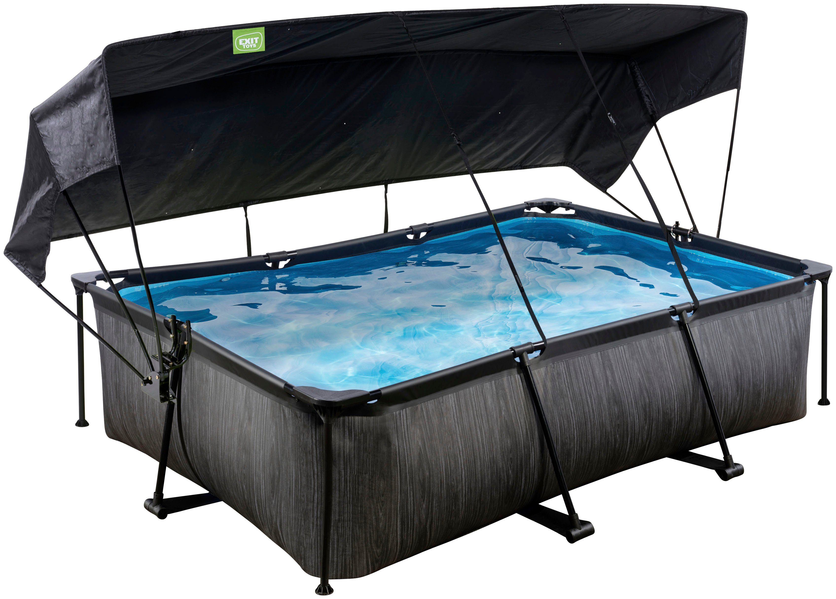 EXIT Framepool Black Wood Pool 220x150x65cm, mit Filterpumpe und Sonnensegel - schwarz