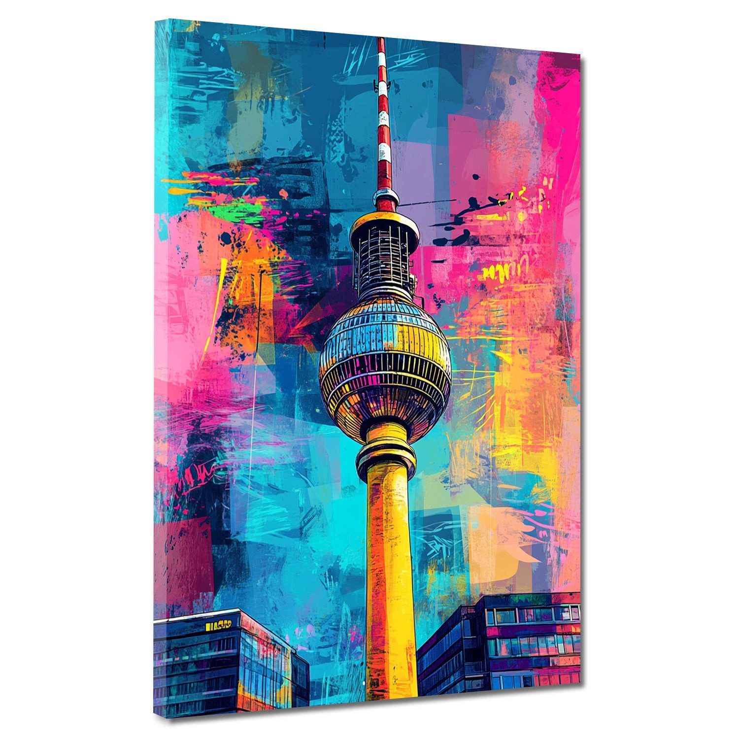 Artedinoi Leinwandbild Städte Pop Art Berlin Fernsehturm bunt Leinwandbild Wandbild Kunstdruc, Berliner Fernsehturm, bunt