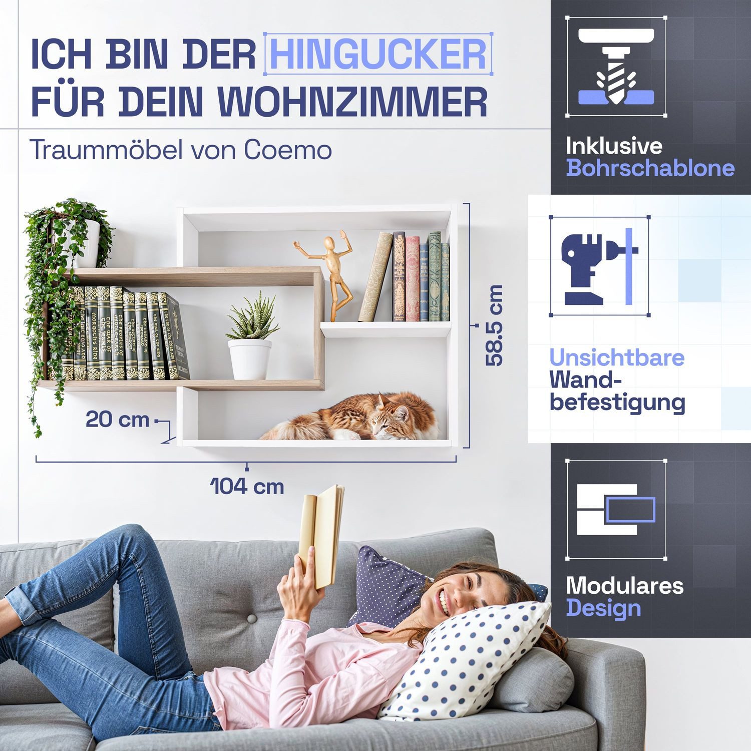 TRAUMMÖBEL Wandregal KARO, Modernes Schweberegal groß günstig online kaufen