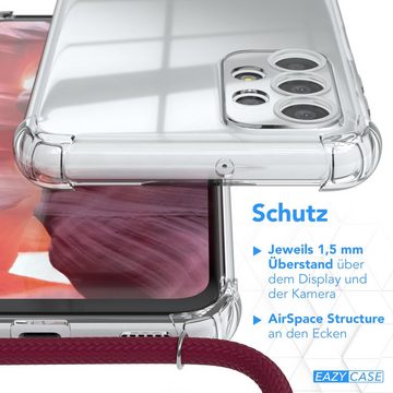 EAZY CASE Handykette Hülle mit Kette für Samsung Galaxy A23 5G 6,6 Zoll, Silikonhülle durchsichtig mit Umhängeband Handytasche Bordeaux Rot